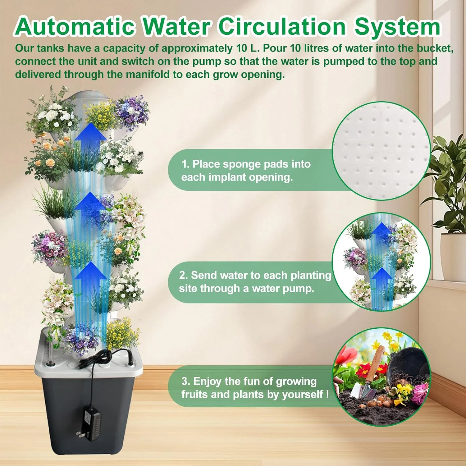 سیستم کشت هیدروپونیک YUZINO، باغ برج هیدروپونیک آیروپونیک عمودی 6 لایه 30 قسمتی برای گیاهان دارویی، میوه ها و سبزیجات داخلی با مخزن آب 10 لیتری