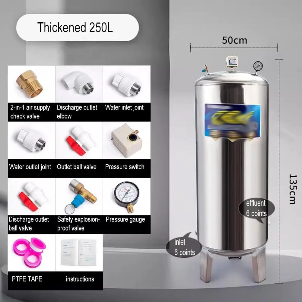 مخازن تحت فشار آب استیل ضد زنگ TODYLUCK - مخازن مثانه ای عمودی تحت فشار آب - برای سیستم چاه آب - مخزن تحت فشار برای پارک ها/مدارس/منازل (250 لیتر) (نقره ای 250 لیتر)