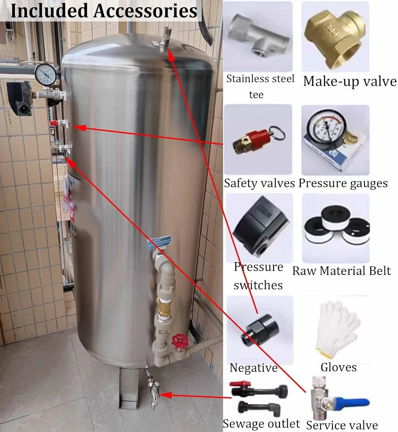 مخزن تحت فشار عمودی چاه، مخزن پیش شارژ شده عمودی برای پمپ چاه/سیستم آب، مخزن تقویت کننده ذخیره آب فلزی بزرگ با کیت نصب، برای مزارع و باغات (140x60cm(380L/100gal))