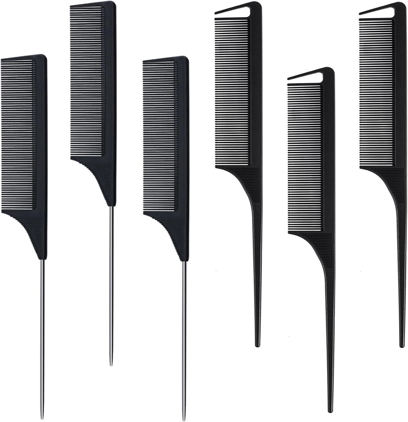 مودنگ‌کونگ‌جیان، شانه دم موشی، 6 عددی، شانه‌های دم موشی جداکننده، فیبر کربنی مقاوم در برابر حرارت، شانه‌های پوش دهنده با دم فلزی ضد زنگ برای زنان و دختران