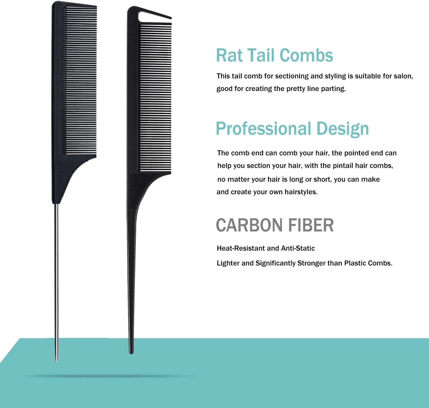 مودنگ‌کونگ‌جیان، شانه دم موشی، 6 عددی، شانه‌های دم موشی جداکننده، فیبر کربنی مقاوم در برابر حرارت، شانه‌های پوش دهنده با دم فلزی ضد زنگ برای زنان و دختران