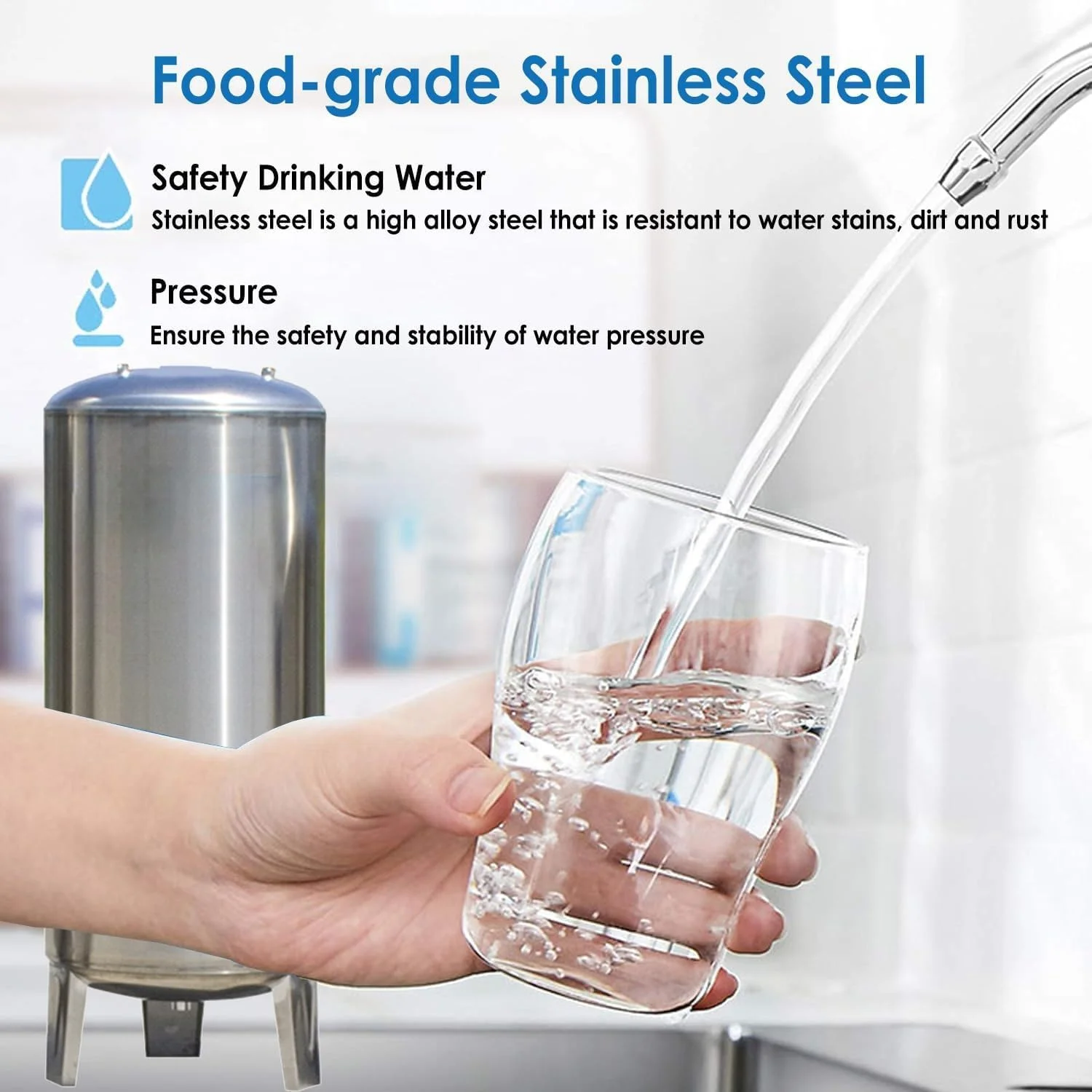 مخزن تحت فشار 15 20 40 50 60 گالن، مخازن تحت فشار آب استیل ضد زنگ برای خانه چاه پمپ، جایگزینی مخزن ذخیره سازی مثانه آب تحت فشار عمودی (160 لیتر/42 گالن - 50x95 سانتی متر/20x37 اینچ)