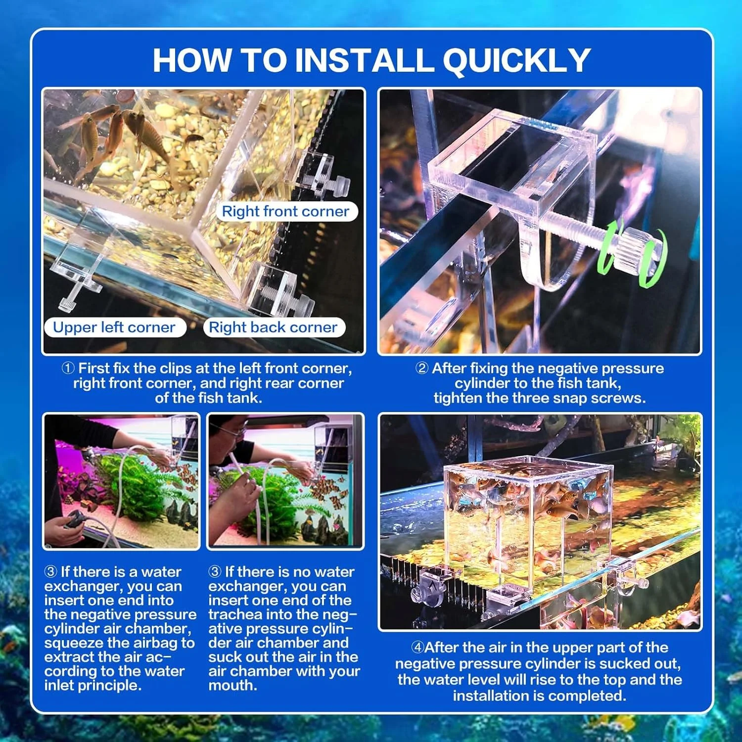 لوازم جانبی آکواریوم ماهی با فشار منفی خلاقانه SUSOO با براکت های جهانی - کیت آسانسور ماهی آکریلیک قابل ارتقا و پر کردن خودکار آب، دکوراسیون آکواریوم دیواری برای آکواریوم های با ضخامت 2 تا 18 میلی متر