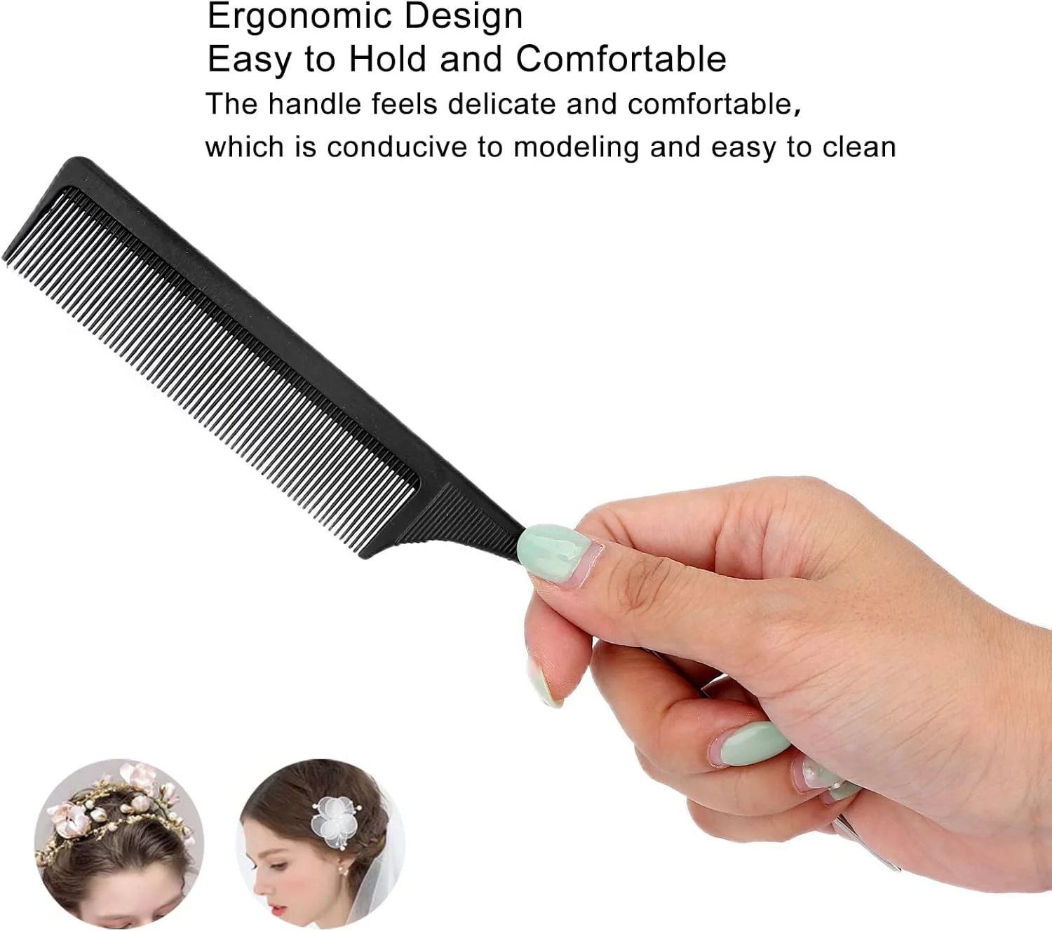 شانه دم موشی Meiyya، شانه حالت دهنده مو زنانه برای آرایشگر (مشکی)