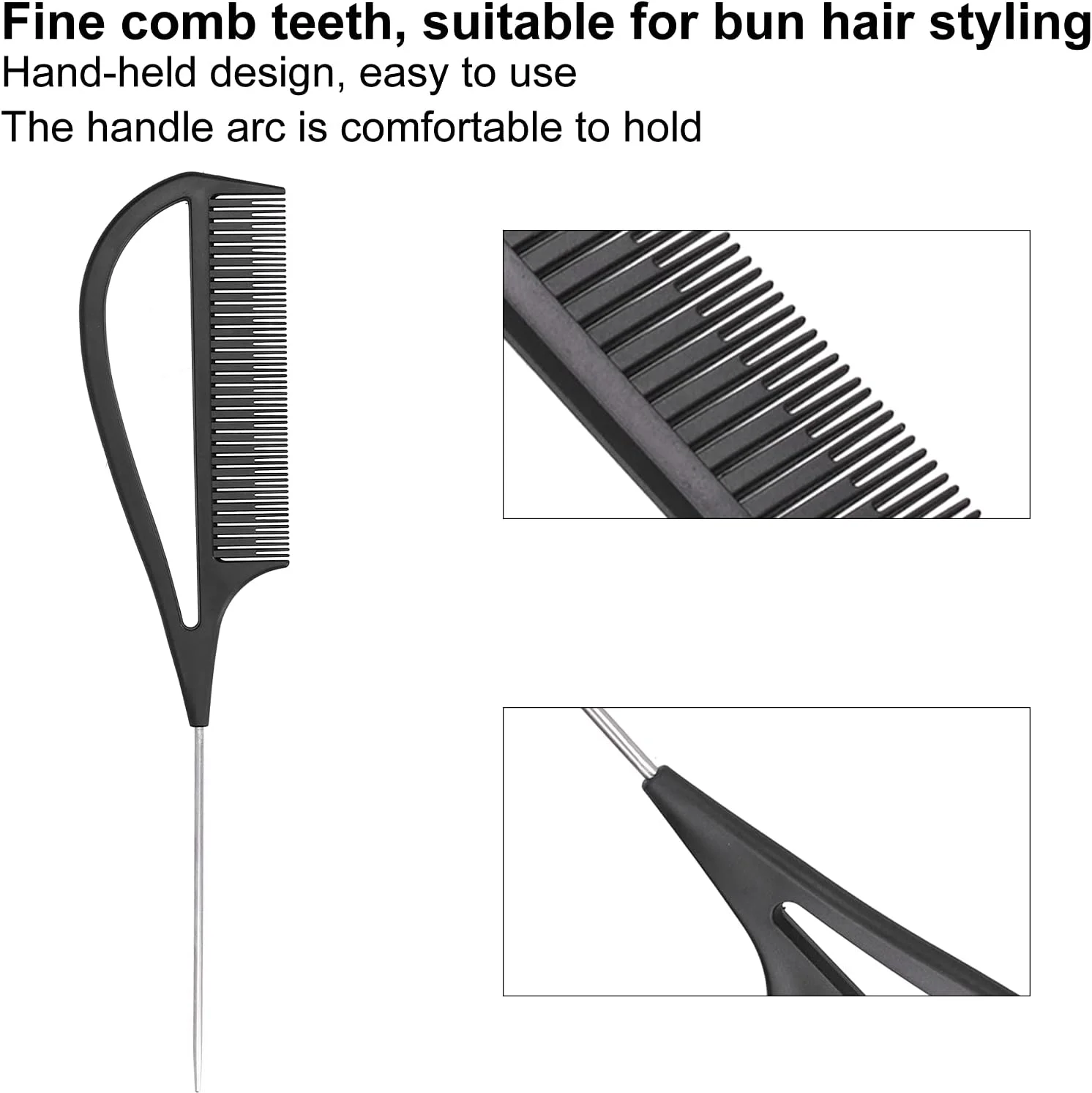 شانه حالت دهنده مو Meiyya، شانه دم باریک ضد الکتریسیته ساکن راحت برای آرایشگاه خانگی، مناسب موهای کوتاه و بلند، برای هایلایت کردن، اصلاح و حالت دادن به مو (مشکی)