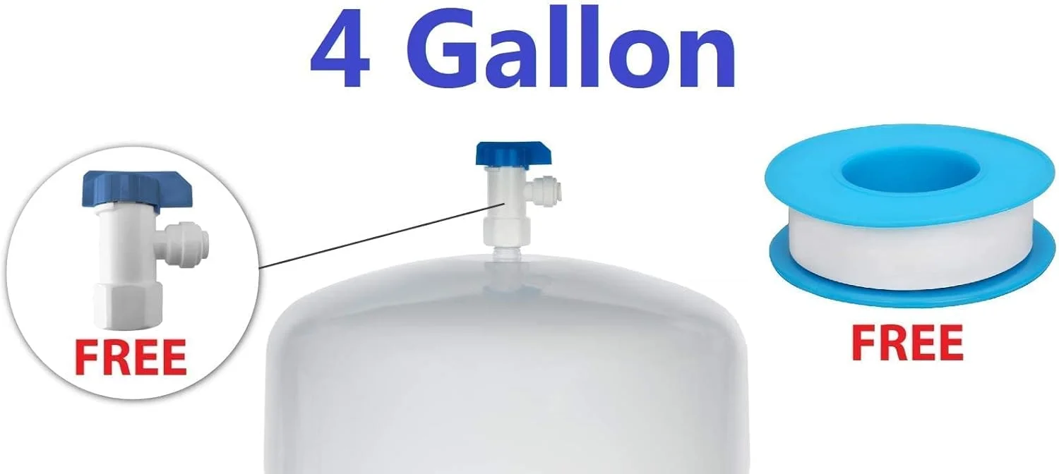 مخزن ذخیره آب پیش فشار داده شده 5 گالنی Puri Pro برای سیستم های اسمز معکوس RO، سفید به همراه شیر توپی مخزن و نوار تفلون رایگان