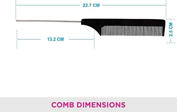 شانه دم باریک فلزی MeeTo، شانه پوش دهی مقاوم در برابر حرارت با الیاف کربن و دم فلزی استیل ضد زنگ (مشکی)، مناسب برای حالت دادن موی بانوان و دختران، بسته 1 عددی