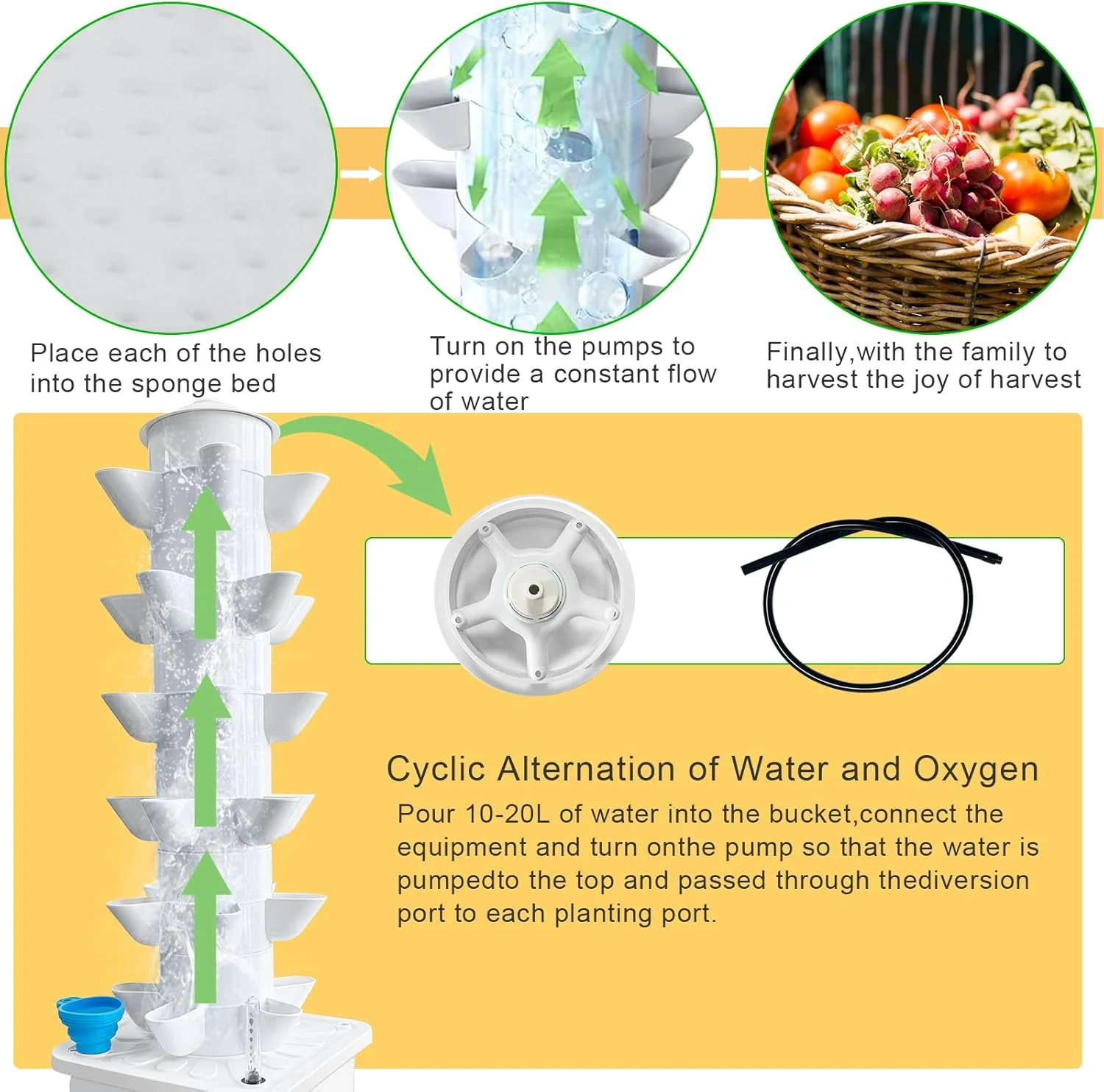 سیستم کشت هیدروپونیک برج LGEXRCH با 30 محفظه، باغ عمودی داخلی، گلدان، کیت باغ هوشمند داخلی با پمپ و مخزن آب متحرک، هدیه گیاه سبزیجات برای دوستداران باغبانی (30 گیاه)