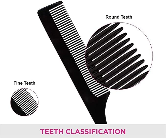 شانه دم باریک فلزی MeeTo، شانه پوش دهی مقاوم در برابر حرارت با الیاف کربن و دم فلزی استیل ضد زنگ (مشکی)، مناسب برای حالت دادن موی بانوان و دختران، بسته 1 عددی