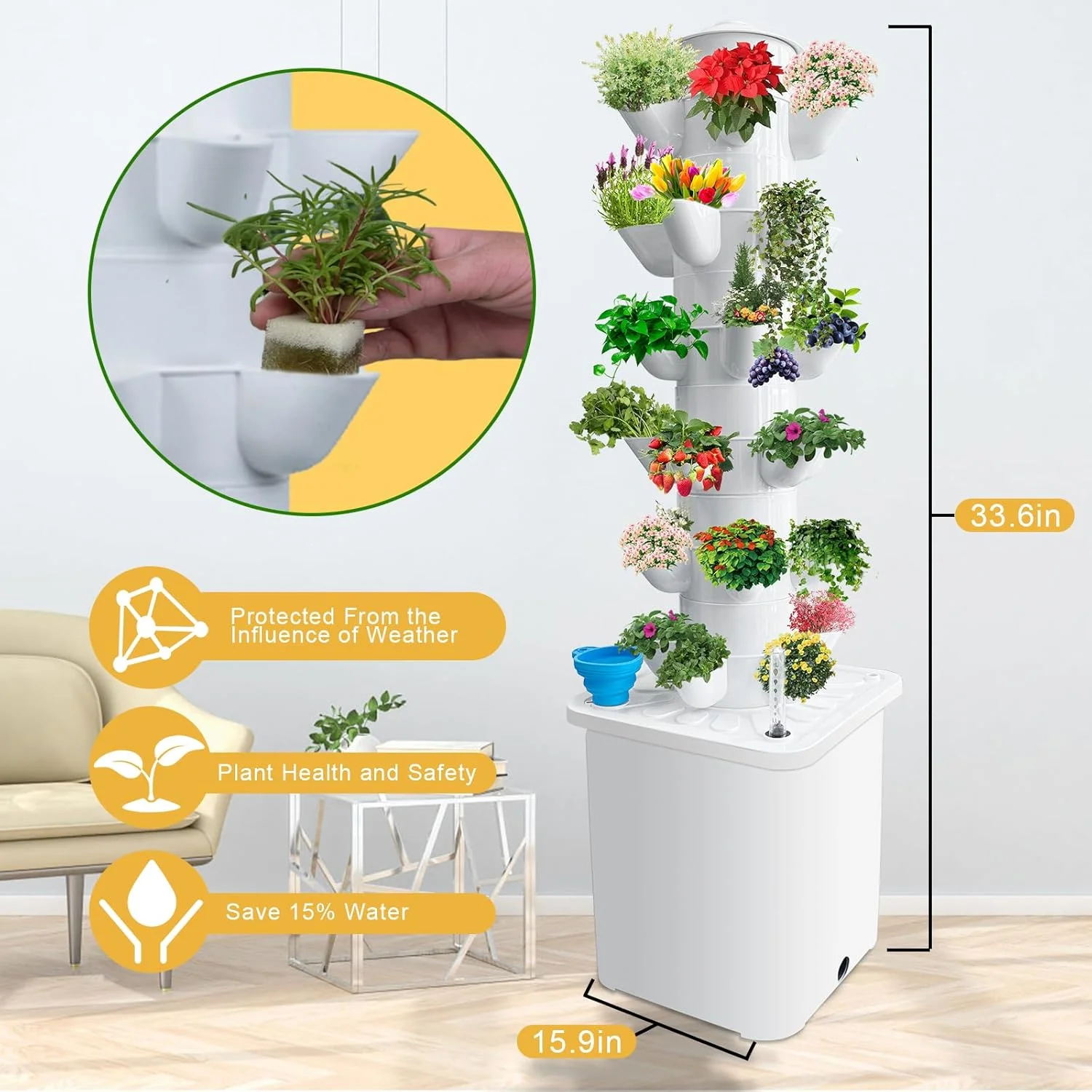 سیستم کشت هیدروپونیک برج LGEXRCH با 30 محفظه، باغ عمودی داخلی، گلدان، کیت باغ هوشمند داخلی با پمپ و مخزن آب متحرک، هدیه گیاه سبزیجات برای دوستداران باغبانی (30 گیاه)