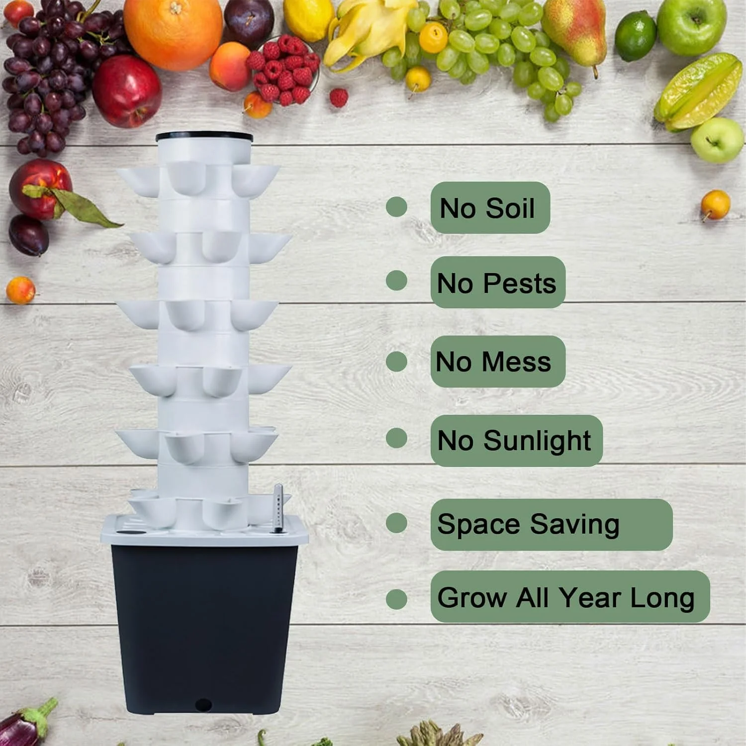 سیستم هیدروپونیک برج JPWDDWYT، سیستم کشت داخلی، گلدان باغ عمودی، کیت باغ هوشمند داخلی با پمپ و مخزن آب متحرک، هدیه گیاه سبزیجات برای دوستداران باغبانی (30 گیاه)