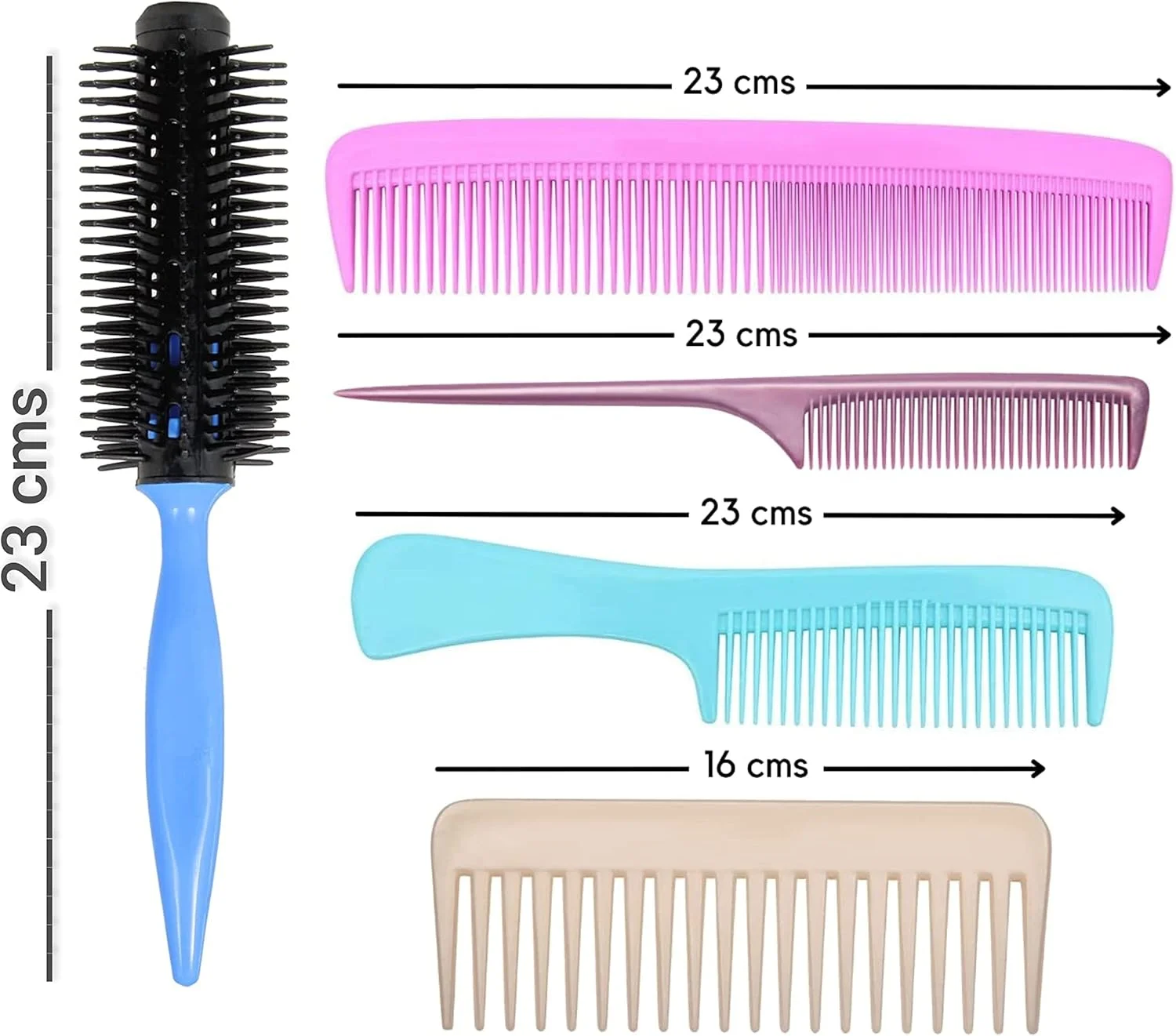 Maple Women's 5 PCS Hair Stylists Professional Styling Comb Set With Round Hair Brush & Fine Tooth Rat Tail Wide Teeth Long Handle Dressing Combs (COMBO PACK)
