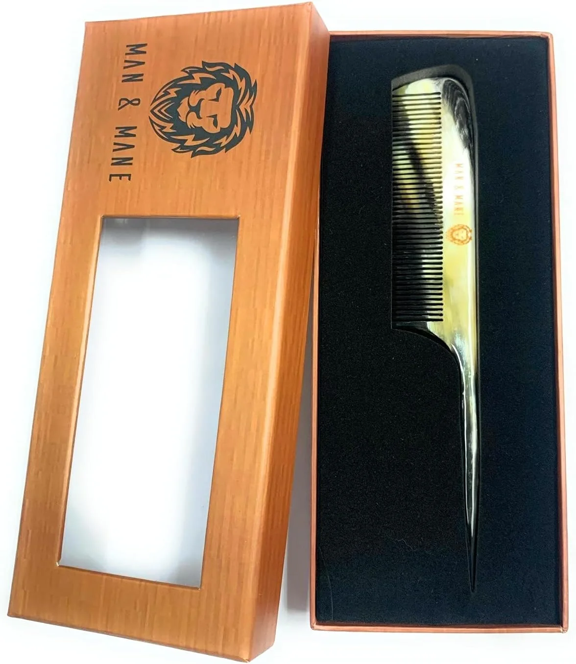 شانه دم موشی دندانه ریز آنتی استاتیک دست ساز ممتاز MAN & MANE، ساخته شده از شاخ گاو 100% طبیعی، مناسب برای آقایان و بانوان