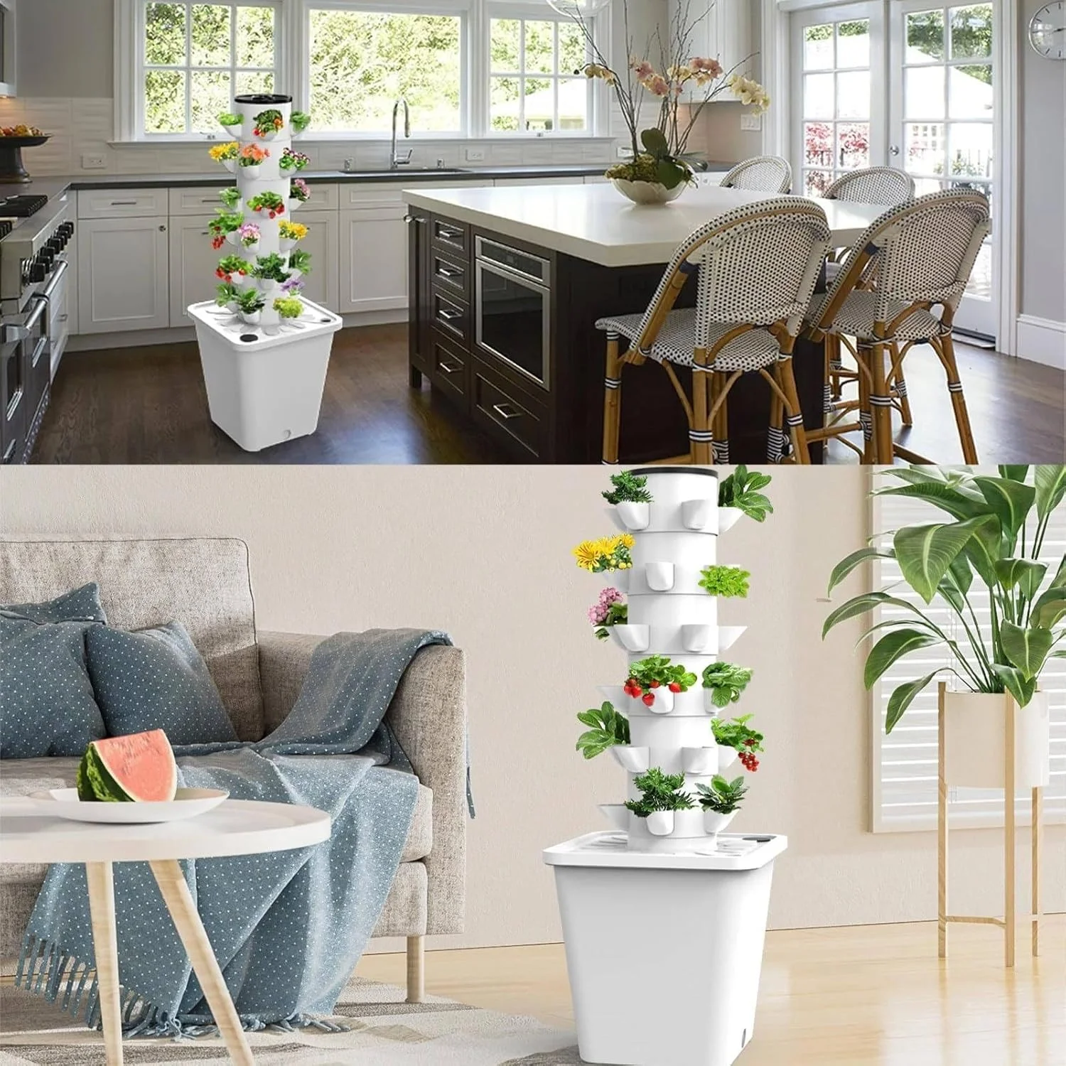 سیستم هیدروپونیک برجی 10 15 20 25 30، سیستم رشد هیدروپونیک باغ عمودی، مخزن آب با ظرفیت بزرگ 10 لیتری، برای گیاهان دارویی، میوه ها، سبزیجات، گل ها، با پمپ آب، 10 سوراخ