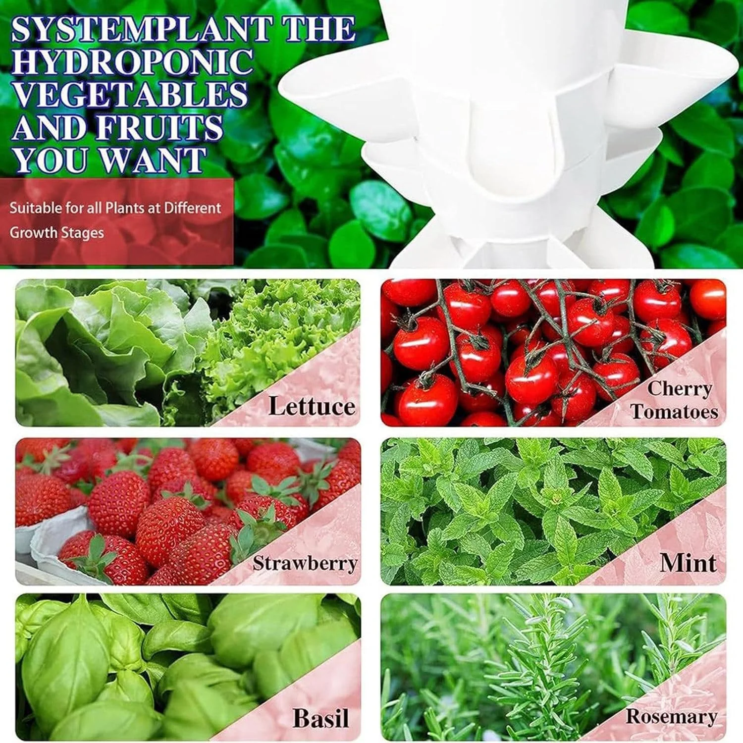 سیستم هیدروپونیک برجی 10 15 20 25 30، سیستم رشد هیدروپونیک باغ عمودی، مخزن آب با ظرفیت بزرگ 10 لیتری، برای گیاهان دارویی، میوه ها، سبزیجات، گل ها، با پمپ آب، 10 سوراخ