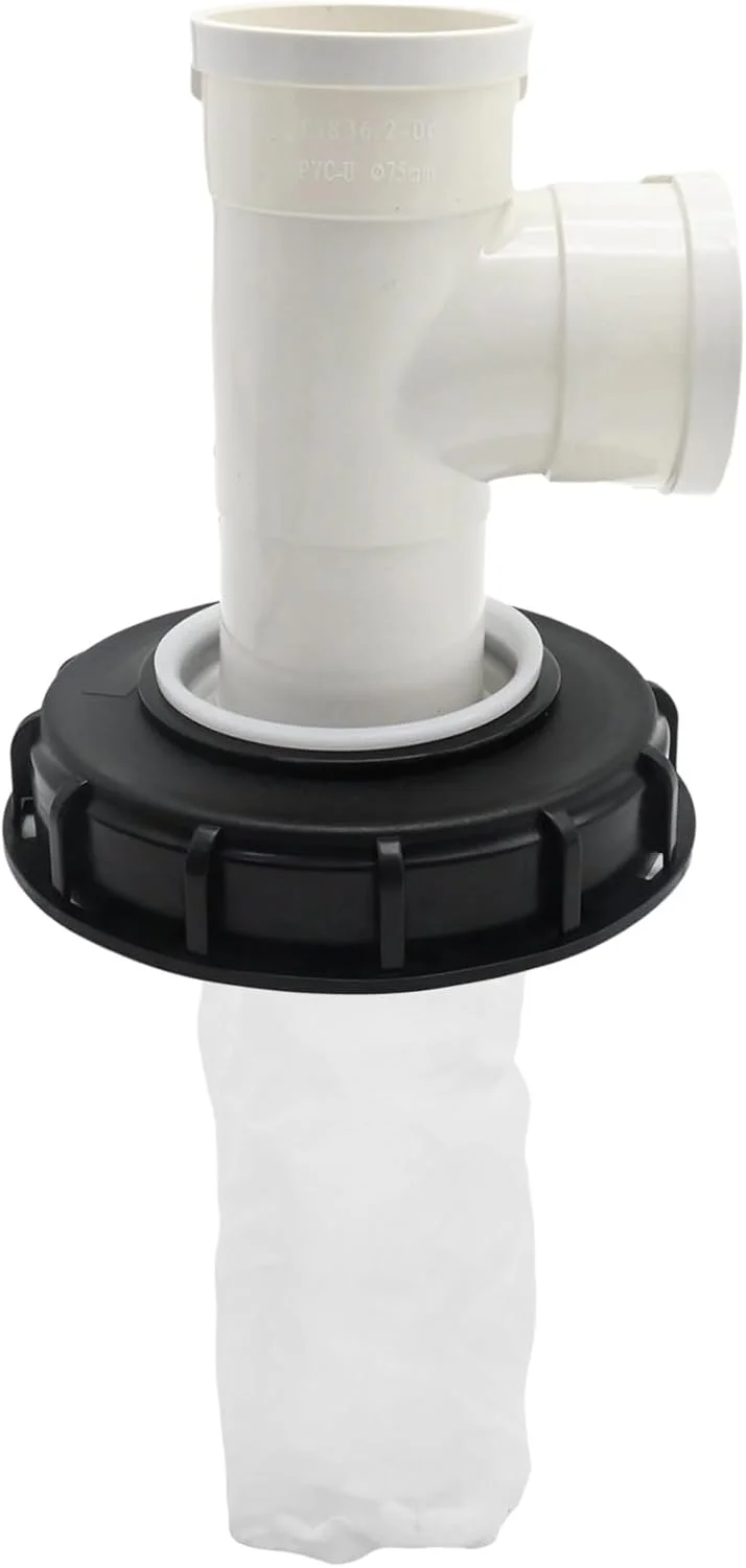 درب مخزن آی بی سی EATAKWARD عمودی T شکل 165 میلی متری با فیلتر نایلونی برای مخازن آب 1000 لیتری، سه راهی عمودی 457 گرمی DN150-165 میلی متری با فیلتر (T عمودی)