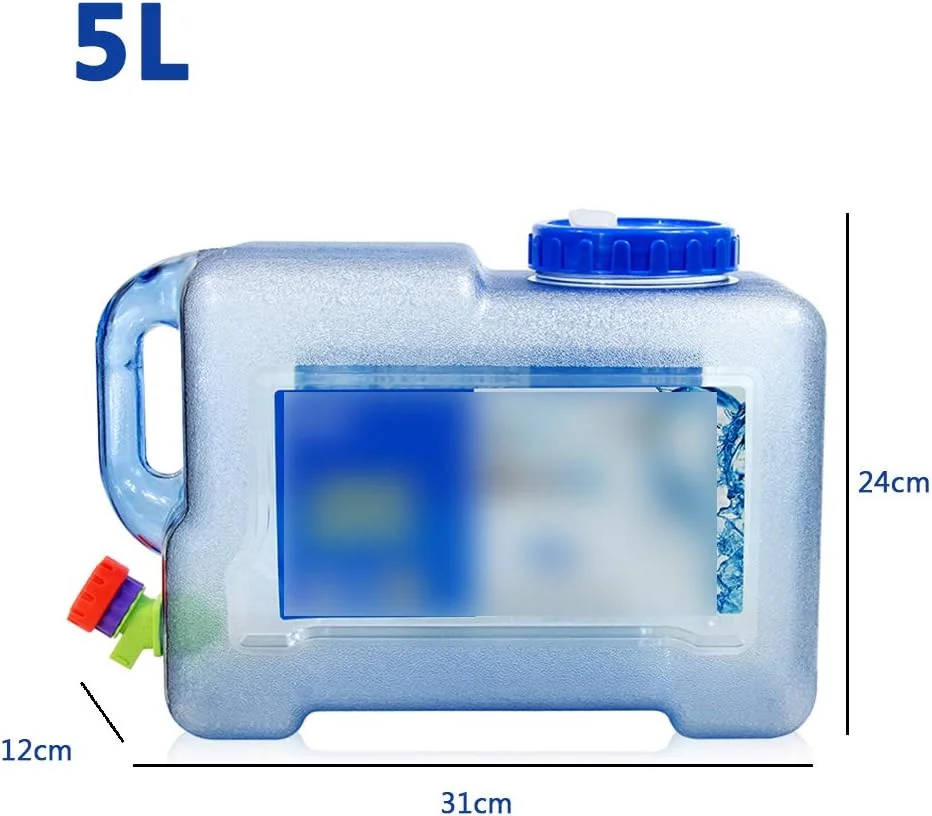 سطل آب آشامیدنی مسافرتی فضای باز، سطل مربع قابل حمل با ظرفیت بزرگ برای آب آشامیدنی خانگی، مخزن ذخیره آب عمودی با شیر، 12 لیتر (5 لیتر)