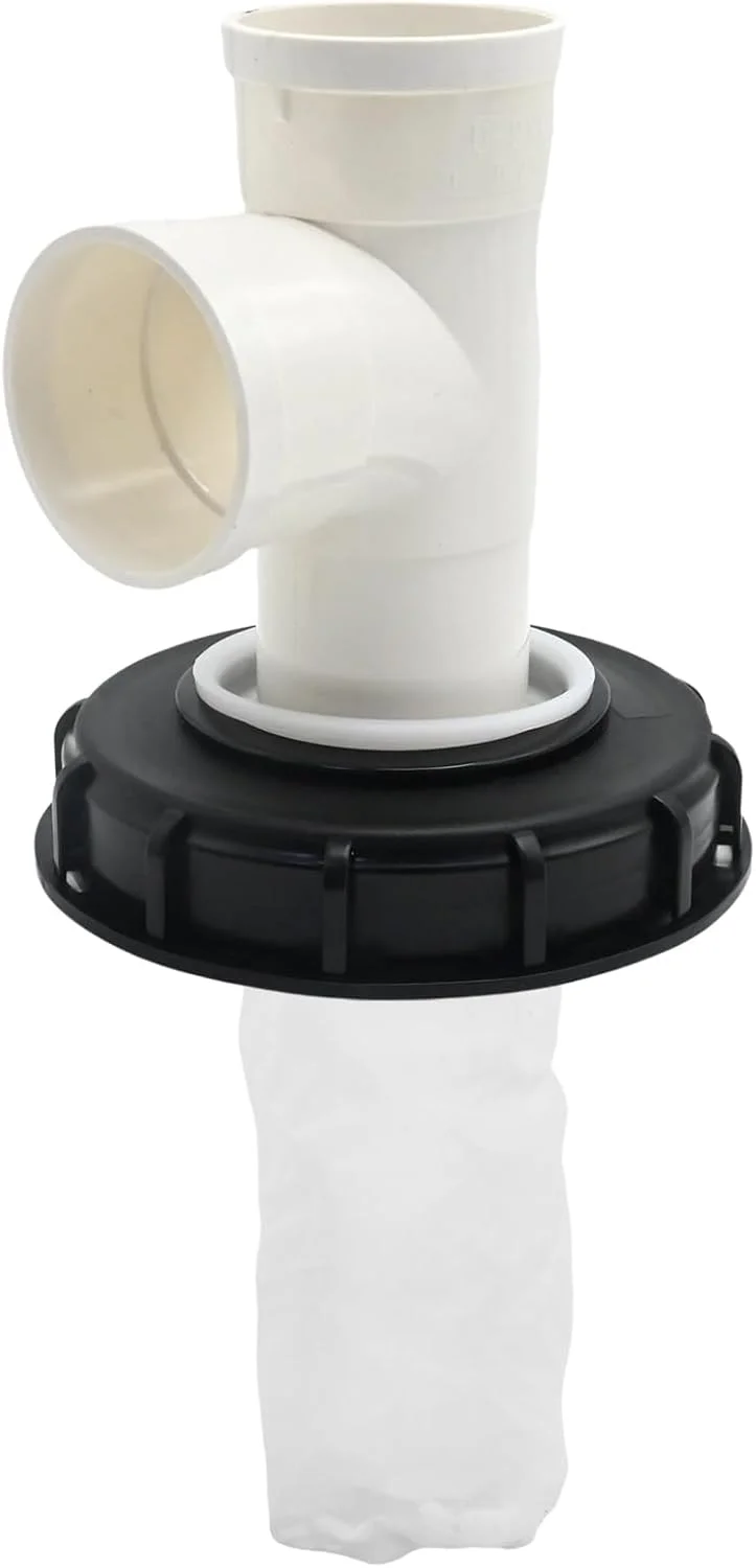 درب مخزن آی بی سی EATAKWARD عمودی T شکل 165 میلی متری با فیلتر نایلونی برای مخازن آب 1000 لیتری، سه راهی عمودی 457 گرمی DN150-165 میلی متری با فیلتر (T عمودی)