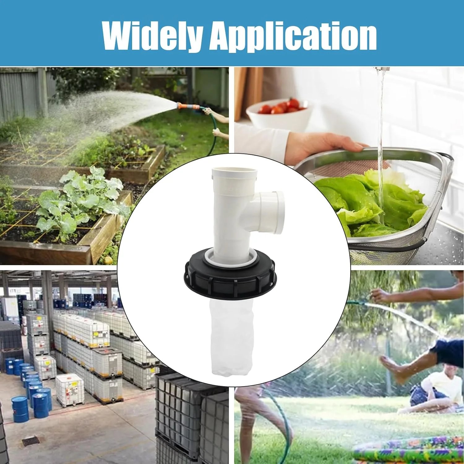 درب مخزن آی بی سی EATAKWARD عمودی T شکل 165 میلی متری با فیلتر نایلونی برای مخازن آب 1000 لیتری، سه راهی عمودی 457 گرمی DN150-165 میلی متری با فیلتر (T عمودی)