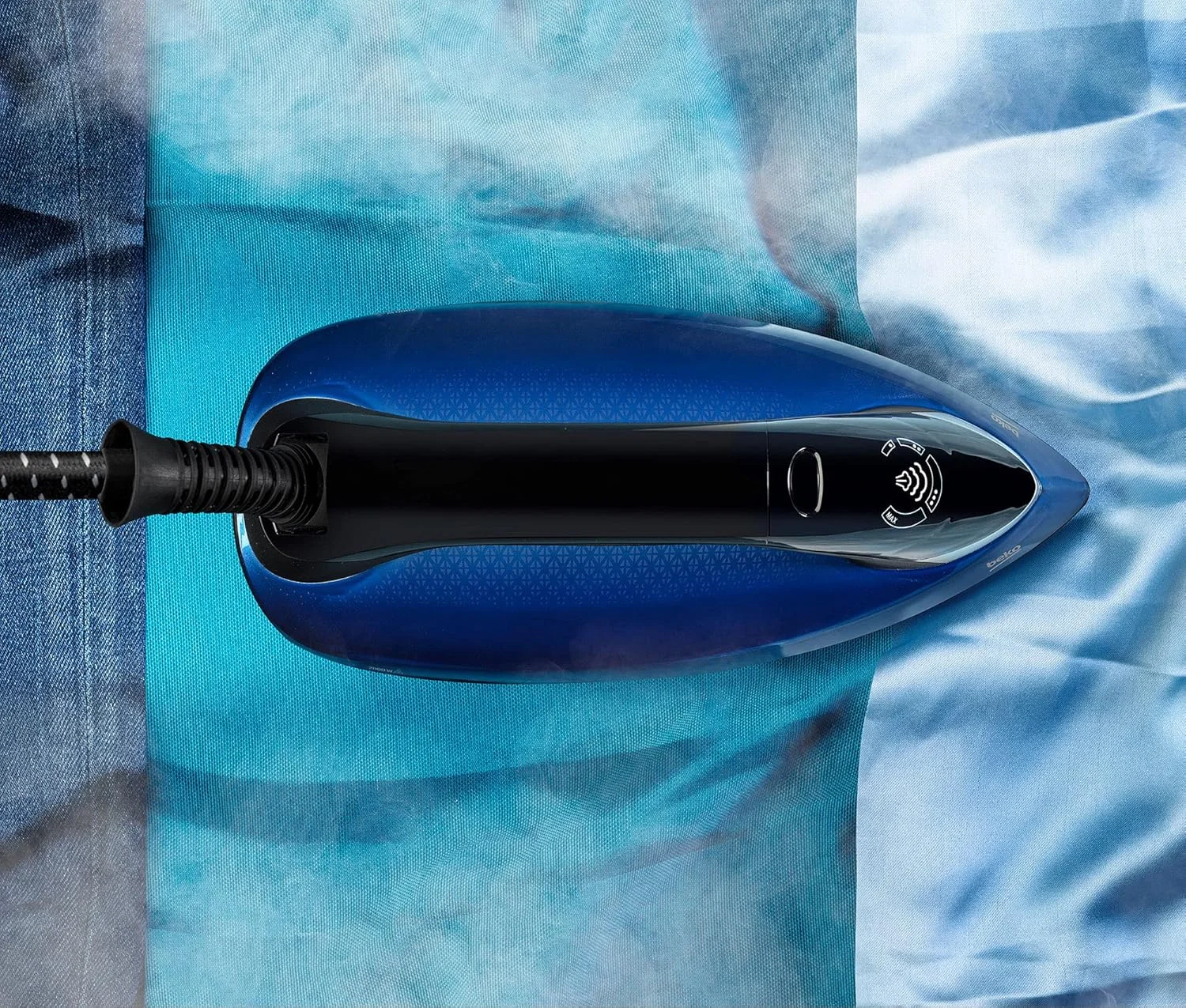 اتو بخار مخزن دار دیجیتال بکو، 2800 وات، مخزن آب 1.8 لیتری، فشار 7.2 بار، ضد چکه، سیستم ضد رسوب، نمایشگر دیجیتال، بخار عمودی SGA8328B - آبی