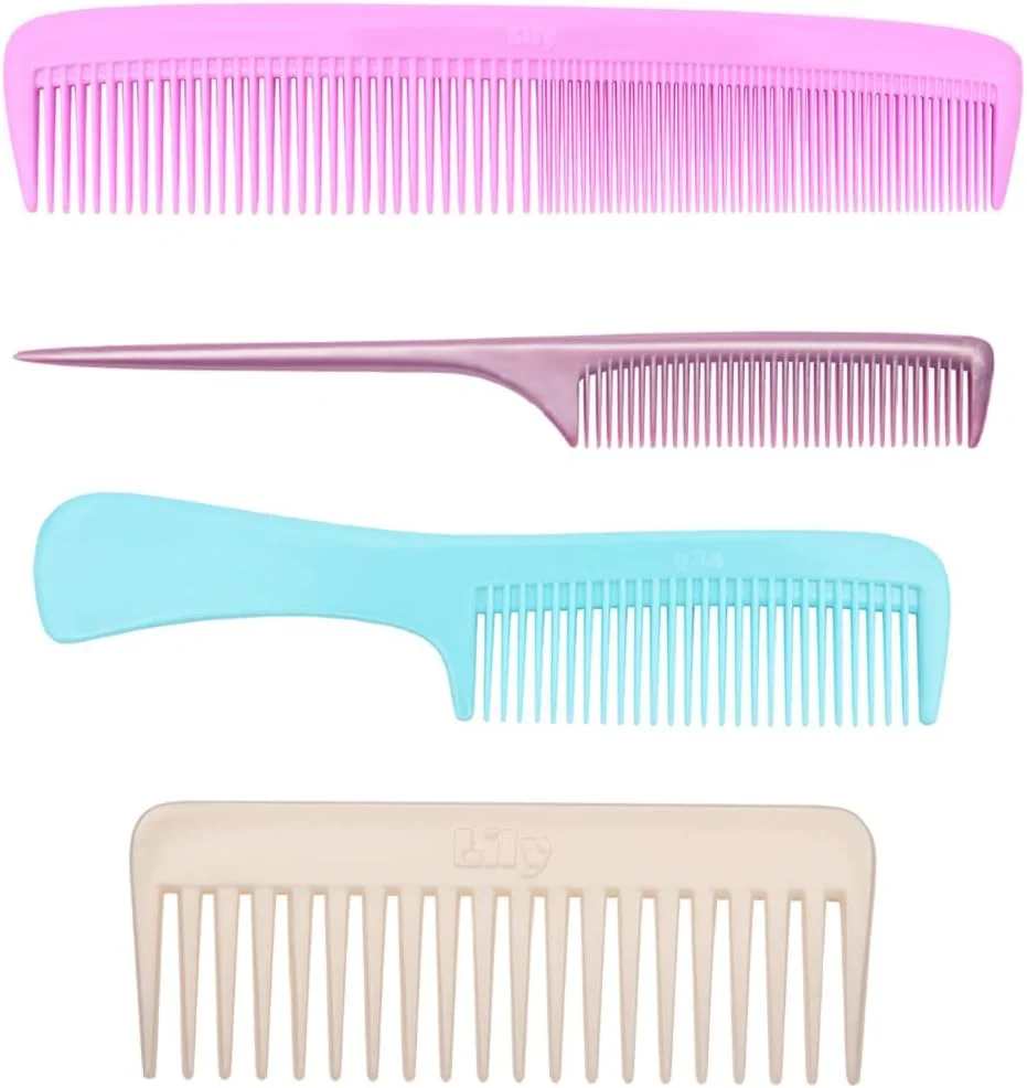 لی‌لی ست شانه مو زنانه دندانه ریز، دم موشی، دندانه پهن، دسته بلند، مناسب حالت دادن مو، مجموعه 4 عددی
