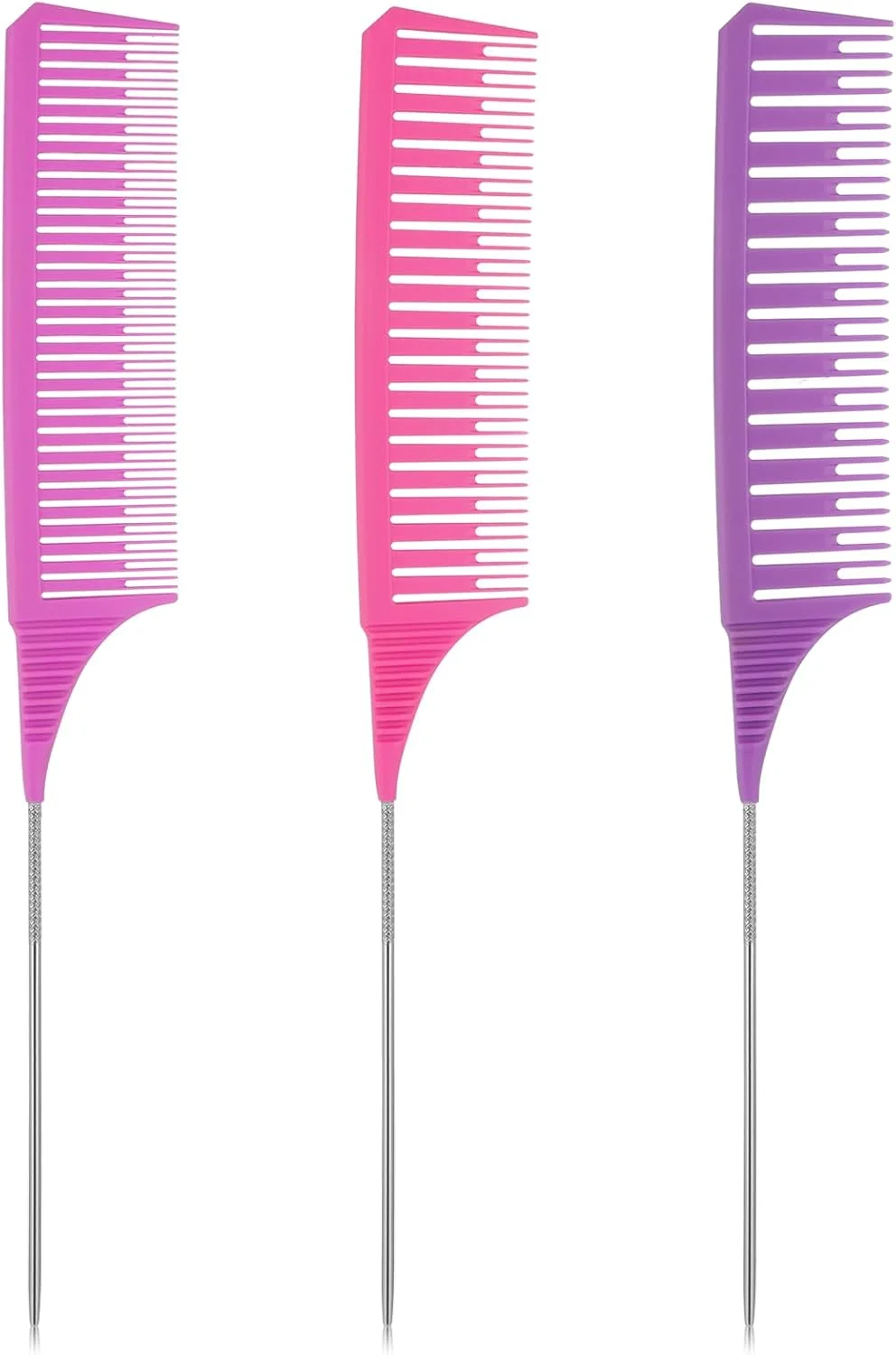 شانه هایلایت LIQWEI، 3 عدد شانه دم موشی رنگ مو در 3 سایز، شانه های جداکننده برای رنگ کردن مو، مناسب آرایشگران، سالن ها، آرایشگاه ها و استفاده خانگی بانوان