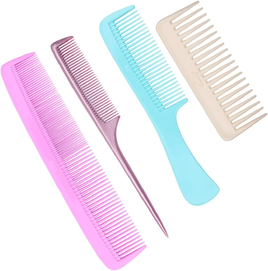 لی‌لی ست شانه مو زنانه دندانه ریز، دم موشی، دندانه پهن، دسته بلند، مناسب حالت دادن مو، مجموعه 4 عددی