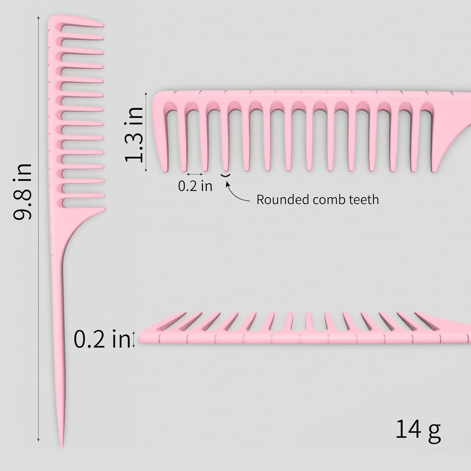 مجموعه 3 عددی شانه دندانه پهن دم موشی LLTGMV برای موهای فر، شانه خیس، شانه باز کننده گره و جدا کننده مو برای زنان و مردان، مناسب آرایشگران - صورتی