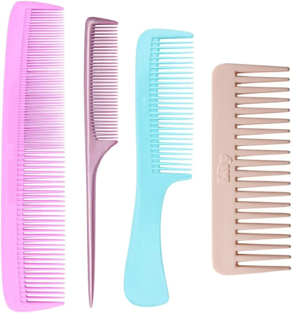 لی‌لی ست شانه مو زنانه دندانه ریز، دم موشی، دندانه پهن، دسته بلند، مناسب حالت دادن مو، مجموعه 4 عددی