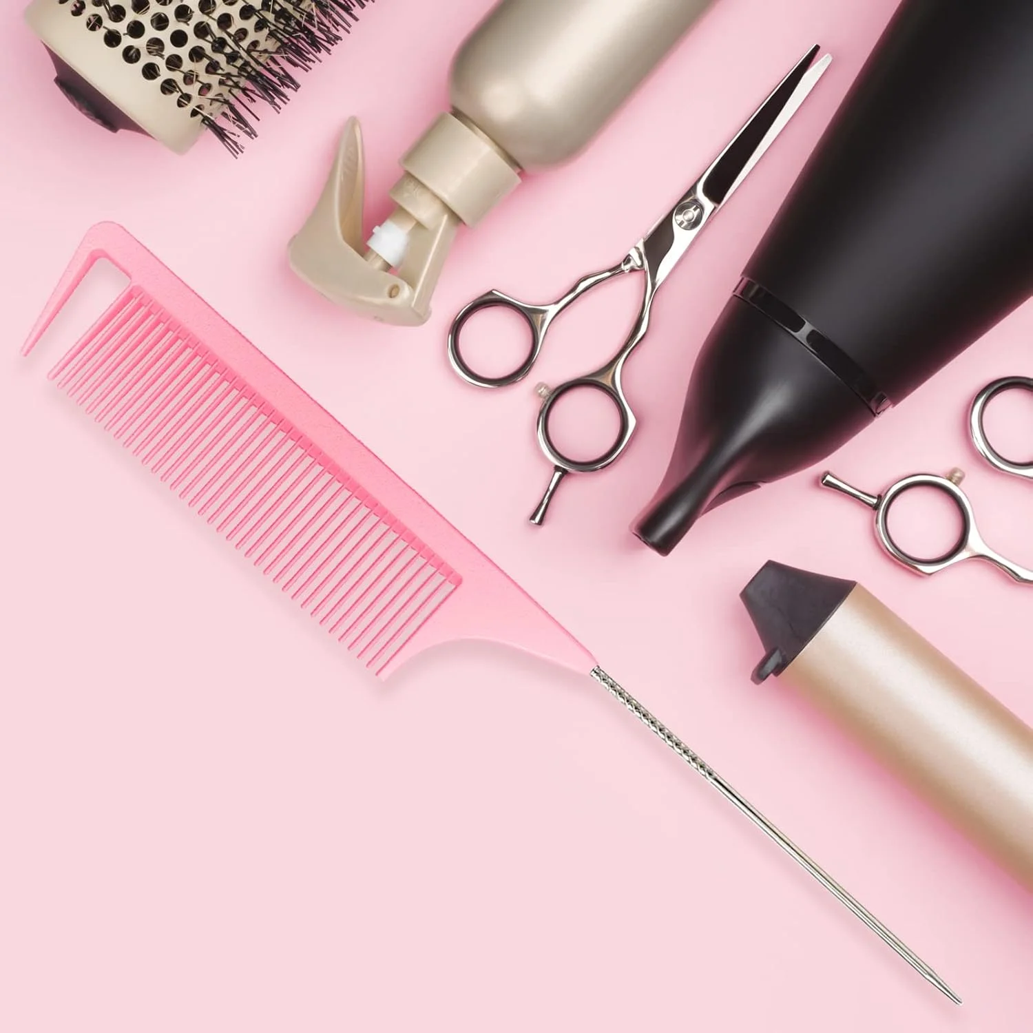 شانه دم موشی 23.6 سانتی‌متری LLTGMV برای آرایشگر مو، شانه‌های جداکننده مو برای بافت مو، شانه دم باریک با پین فلزی استیل ضد زنگ برای قسمت‌بندی، پوش دادن و حالت دادن مو (صورتی)