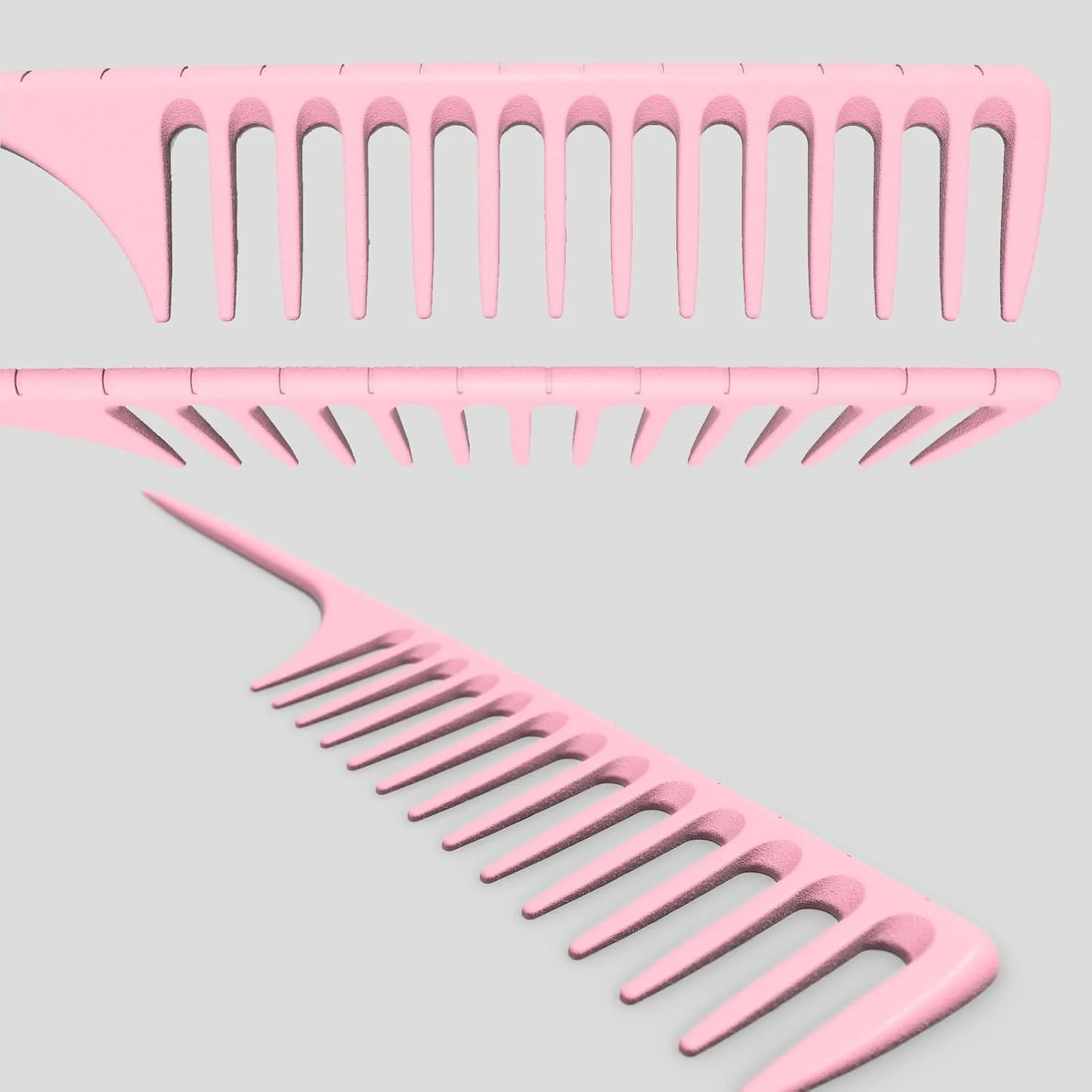 مجموعه 3 عددی شانه دندانه پهن دم موشی LLTGMV برای موهای فر، شانه خیس، شانه باز کننده گره و جدا کننده مو برای زنان و مردان، مناسب آرایشگران - صورتی