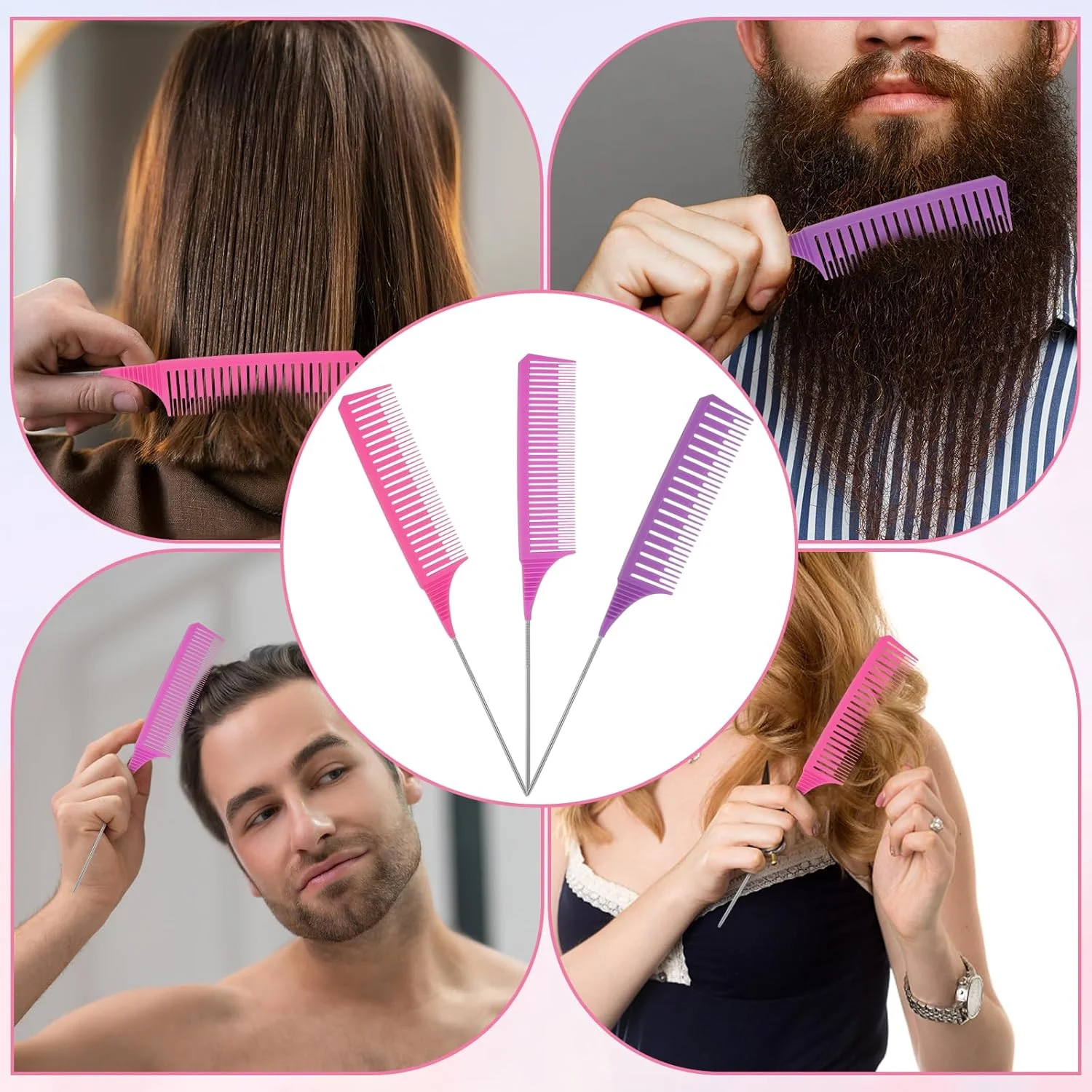 شانه هایلایت LIQWEI، 3 عدد شانه دم موشی رنگ مو در 3 سایز، شانه های جداکننده برای رنگ کردن مو، مناسب آرایشگران، سالن ها، آرایشگاه ها و استفاده خانگی بانوان