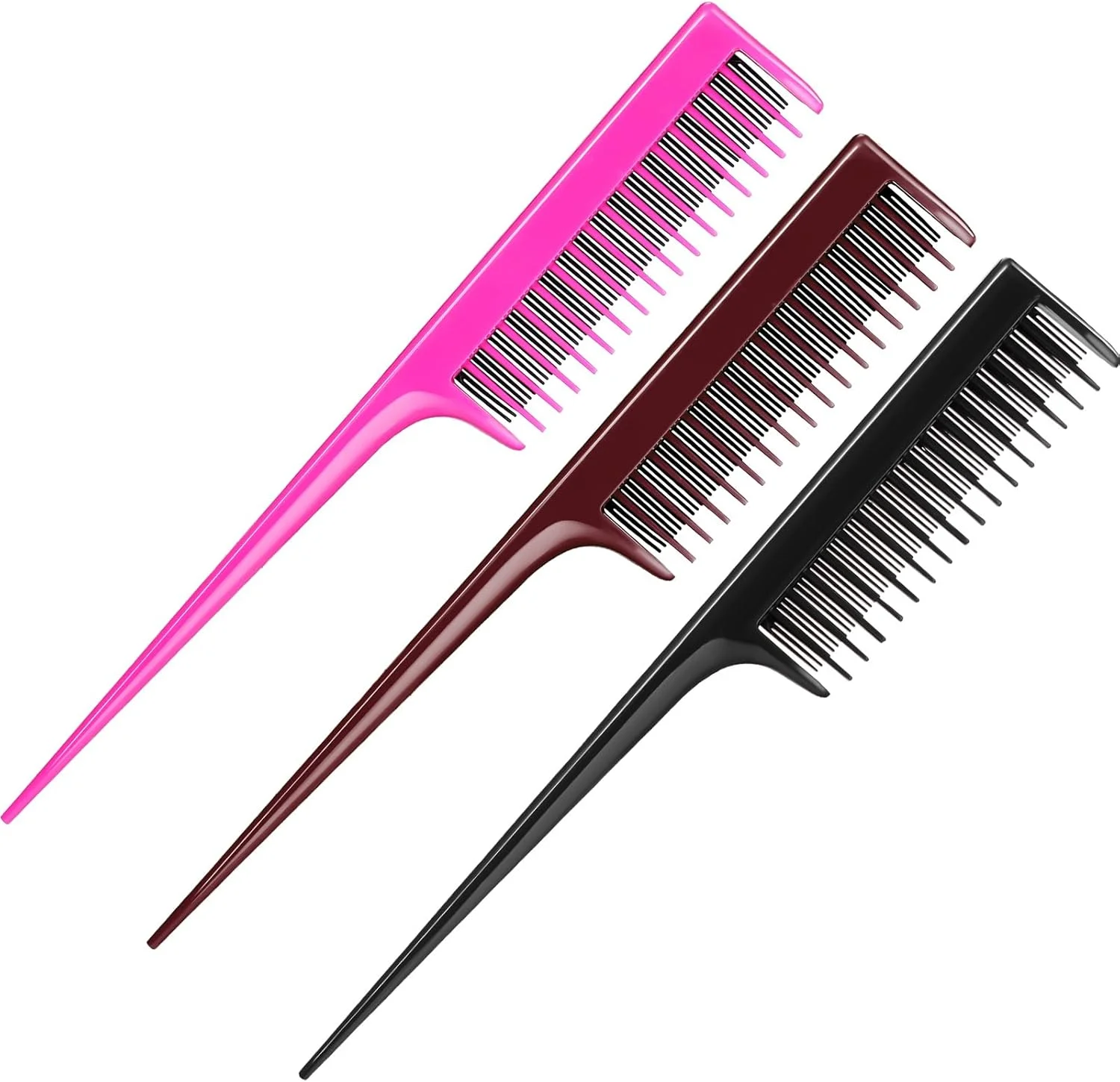 مجموعه 3 عددی شانه پوش دهنده مو Leinuosen، شامل شانه دم موشی برای ایجاد حجم، بافت و حالت دهی به مو (مشکی، صورتی و قهوه ای)