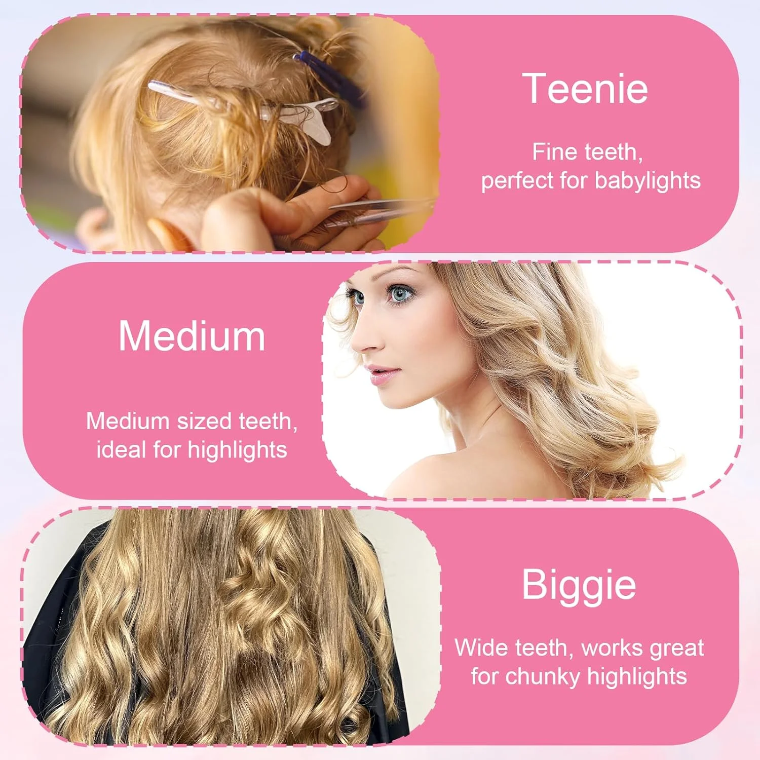 شانه هایلایت LIQWEI، 3 عدد شانه دم موشی رنگ مو در 3 سایز، شانه های جداکننده برای رنگ کردن مو، مناسب آرایشگران، سالن ها، آرایشگاه ها و استفاده خانگی بانوان