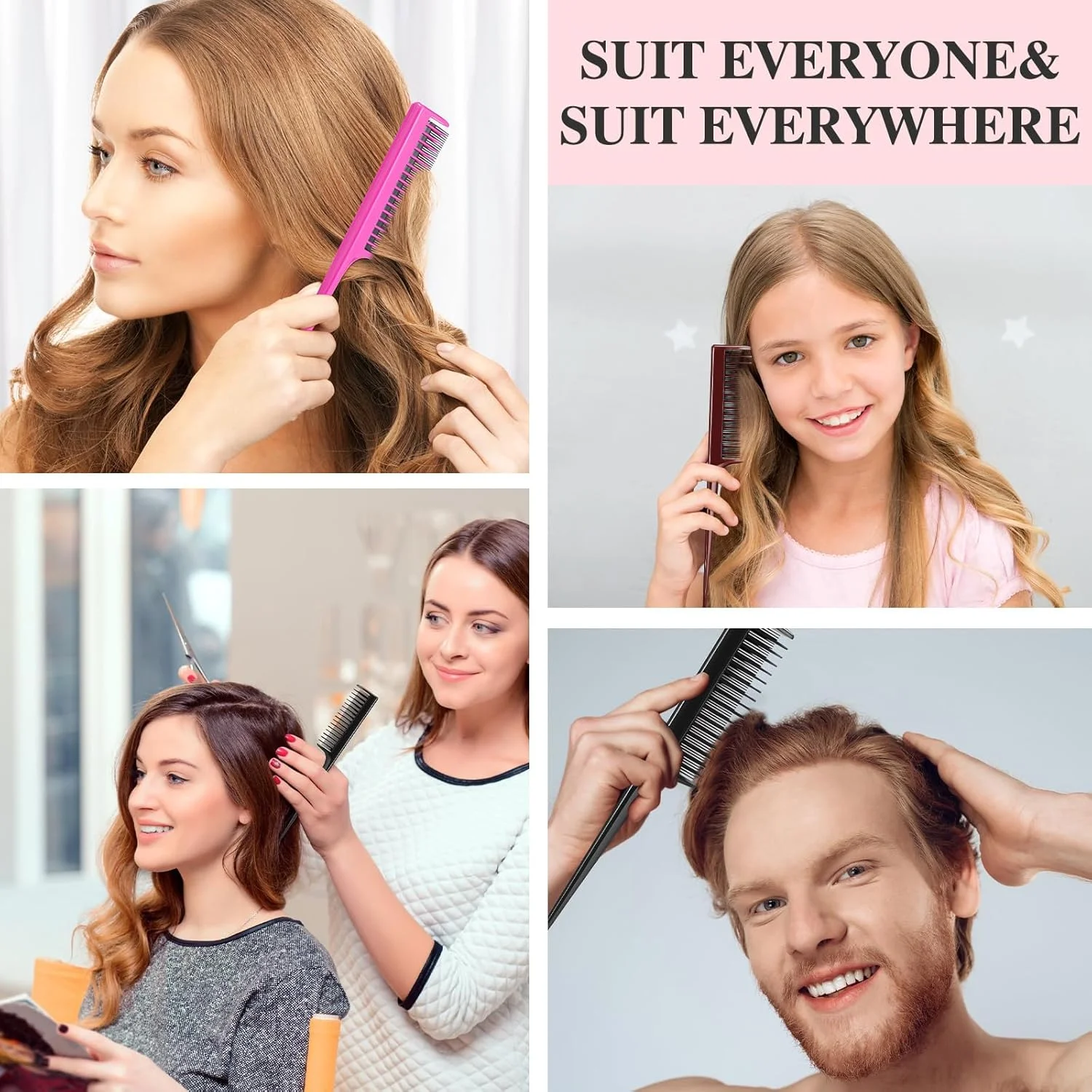 مجموعه 3 عددی شانه پوش دهنده مو Leinuosen، شامل شانه دم موشی برای ایجاد حجم، بافت و حالت دهی به مو (مشکی، صورتی و قهوه ای)