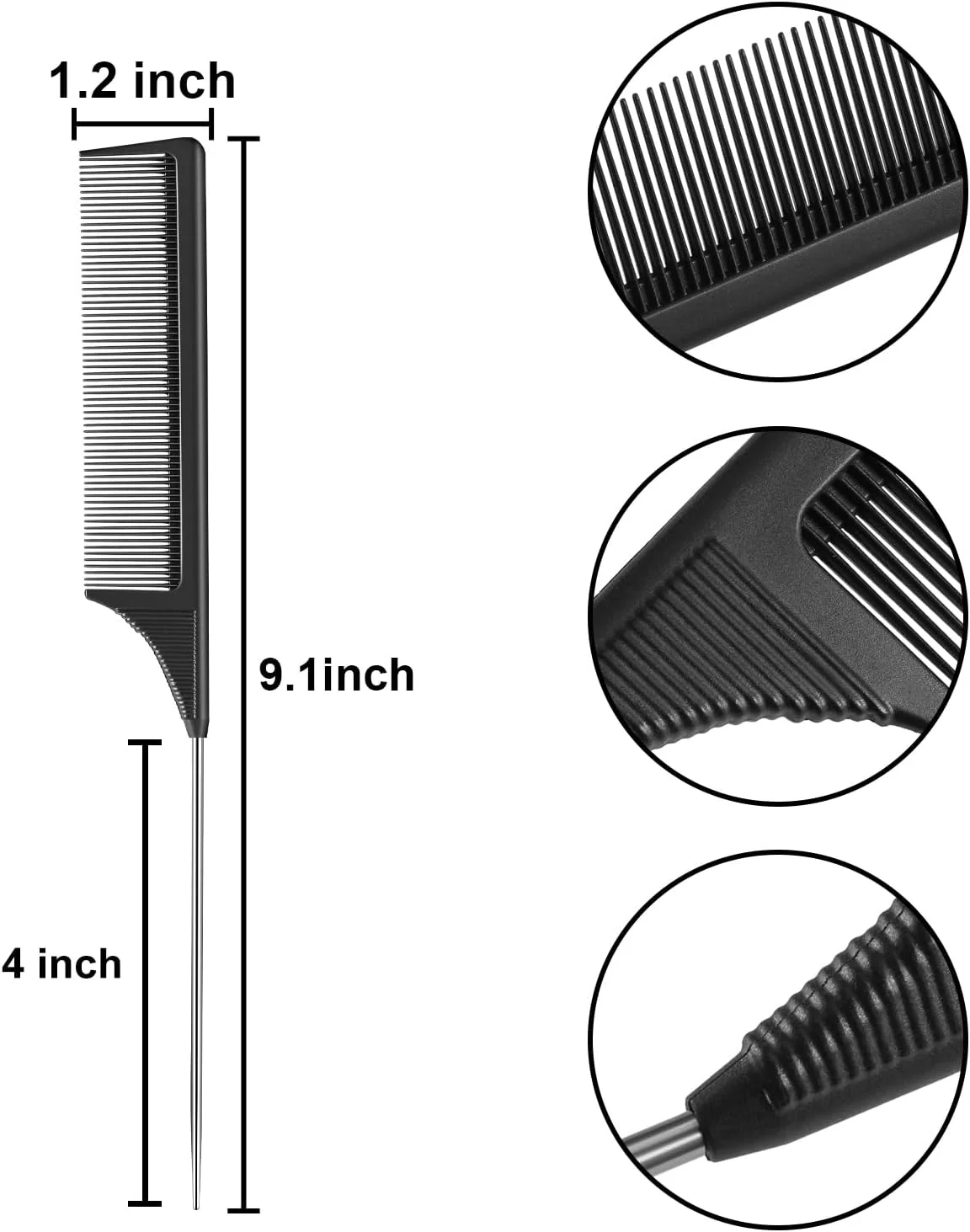 Leinuosen 2 Pack Tail Combs Black Carbon Fiber Teasing Combs Rat Tail Lifting Combs Styling Combs for Hair Salon or Home Supplies (Style A)
