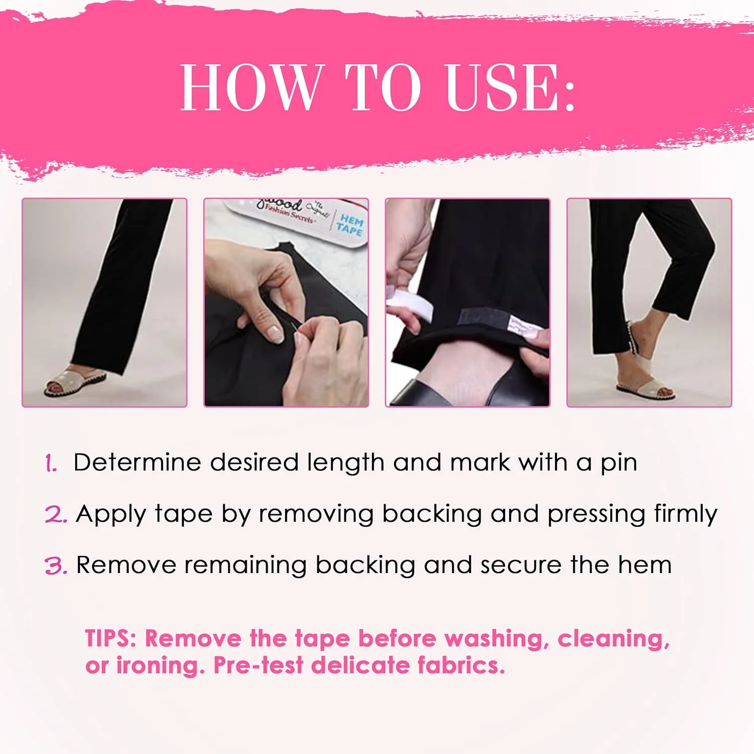 Hollywood Fashion Secrets Temporary Hem Tape, Fabric Friendly Medical-Grade Double-Stick Adhesive Strips - Ideal for Temporary Hemming of Jeans, Jacket Cuffs, Skirts, and Dresses - 18 pcs Hollywood Fashion Secrets Temporary Hem Tape, Fabric Friendly Medical-Grade Double-Stick Adhesive Strips - Ideal for Temporary Hemming of Jeans, Jacket Cuffs, Skirts, and Dresses - 18 pcs