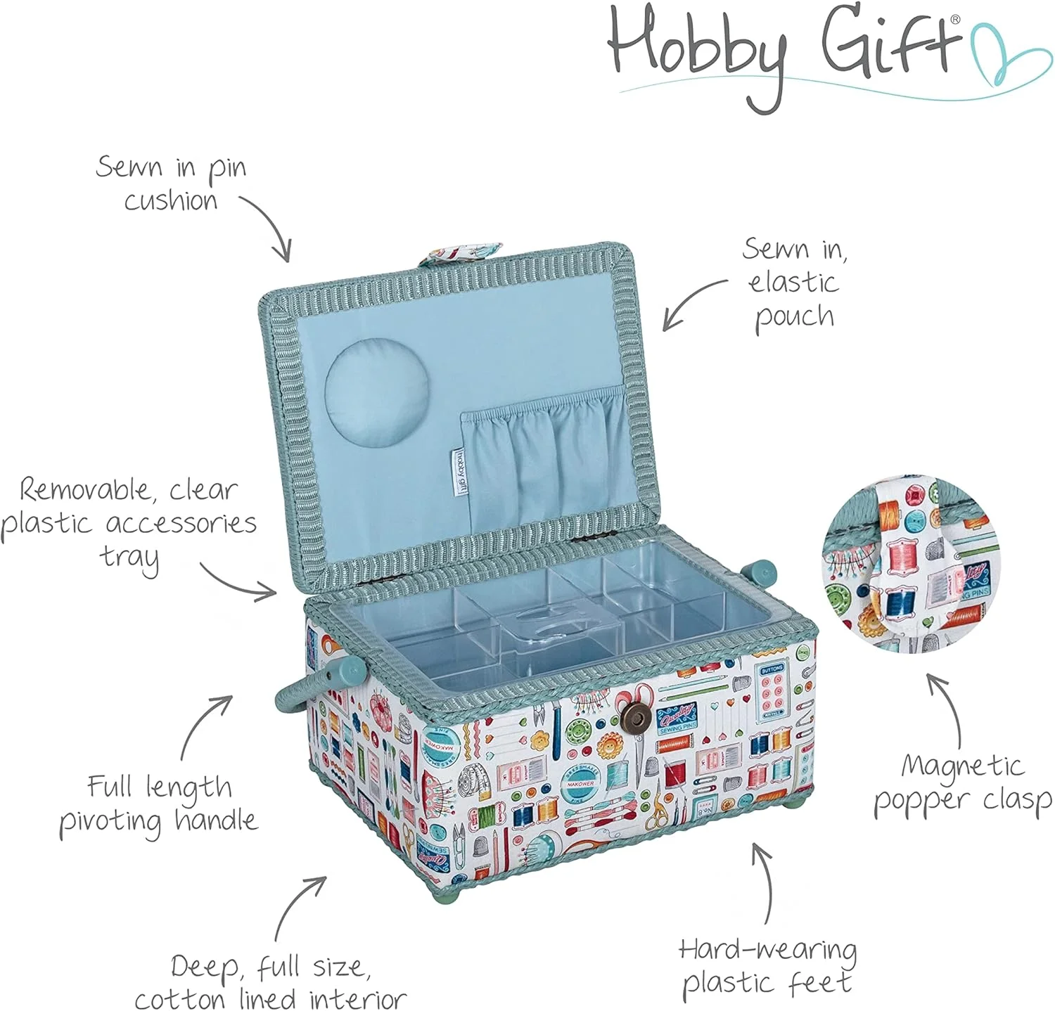 جعبه لوازم خیاطی متوسط Hobby Gift، مستطیلی، طرح لوازم خیاطی جعبه لوازم خیاطی متوسط Hobby Gift، مستطیلی، طرح لوازم خیاطی