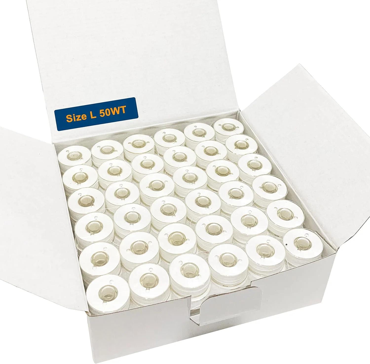 144 عدد ماسوره از پیش پیچیده شده HimaPro برای ماشین های گلدوزی سایز L (SA155) مناسب برای ماشین های گلدوزی Brother، Babylock، Janome، Bernina، Husqvarna، Pfaff و غیره (سفید با کناره های پلاستیکی) - وزن 50