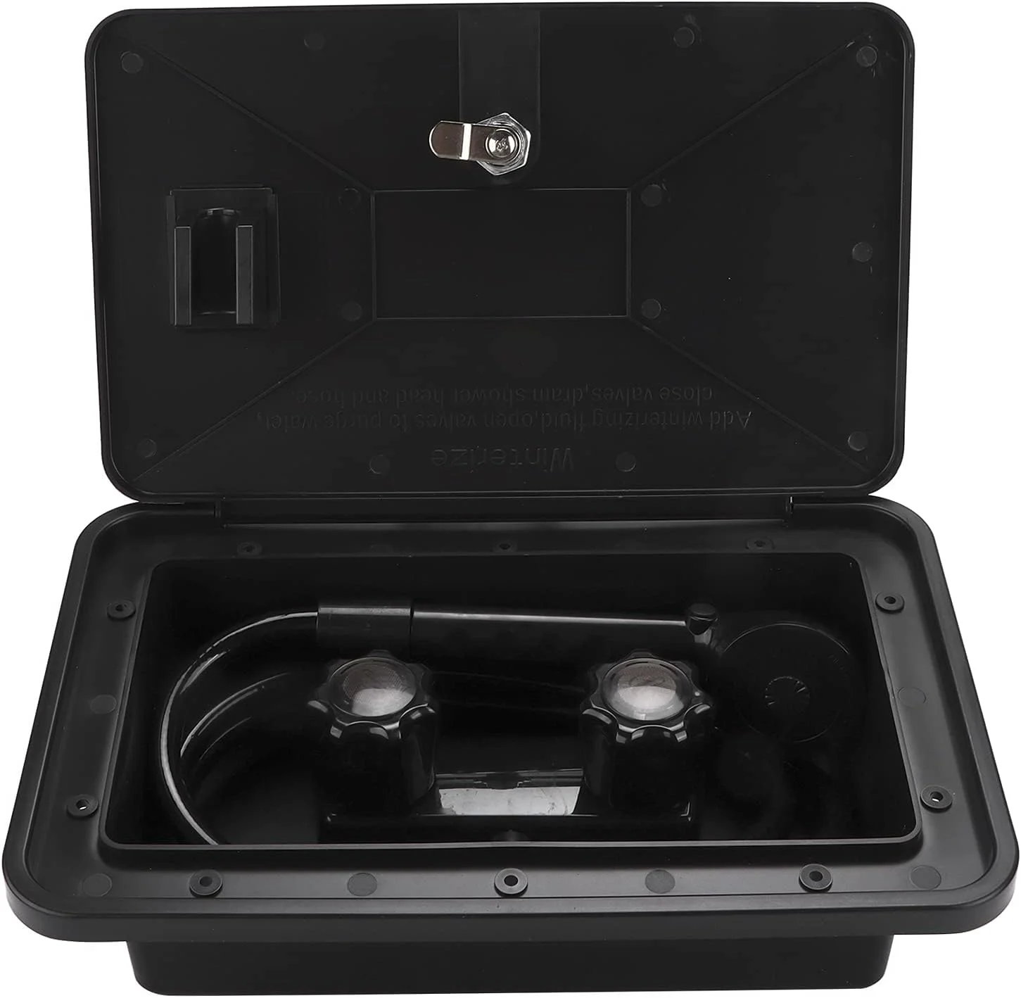 جعبه دوش بیرونی RV مدل GUPE، جعبه اسپری بیرونی RV قابل تنظیم آب گرم و سرد با سر دوش، قفل شلنگ و کلید، لوازم جانبی RV برای موتورخانه، تریلر، قایق، و قایق تفریحی