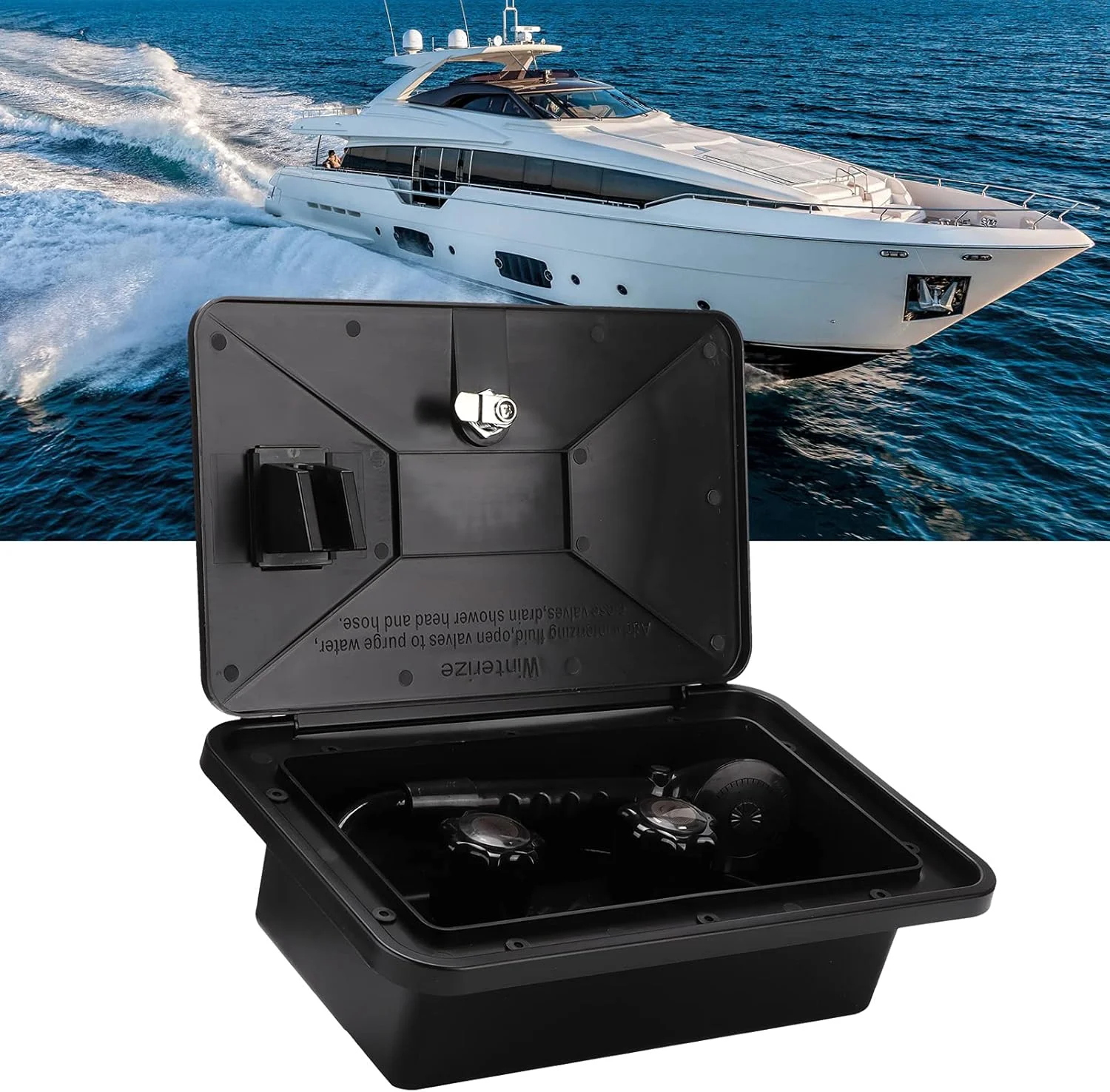 جعبه دوش بیرونی RV مدل GUPE، جعبه اسپری بیرونی RV قابل تنظیم آب گرم و سرد با سر دوش، قفل شلنگ و کلید، لوازم جانبی RV برای موتورخانه، تریلر، قایق، و قایق تفریحی