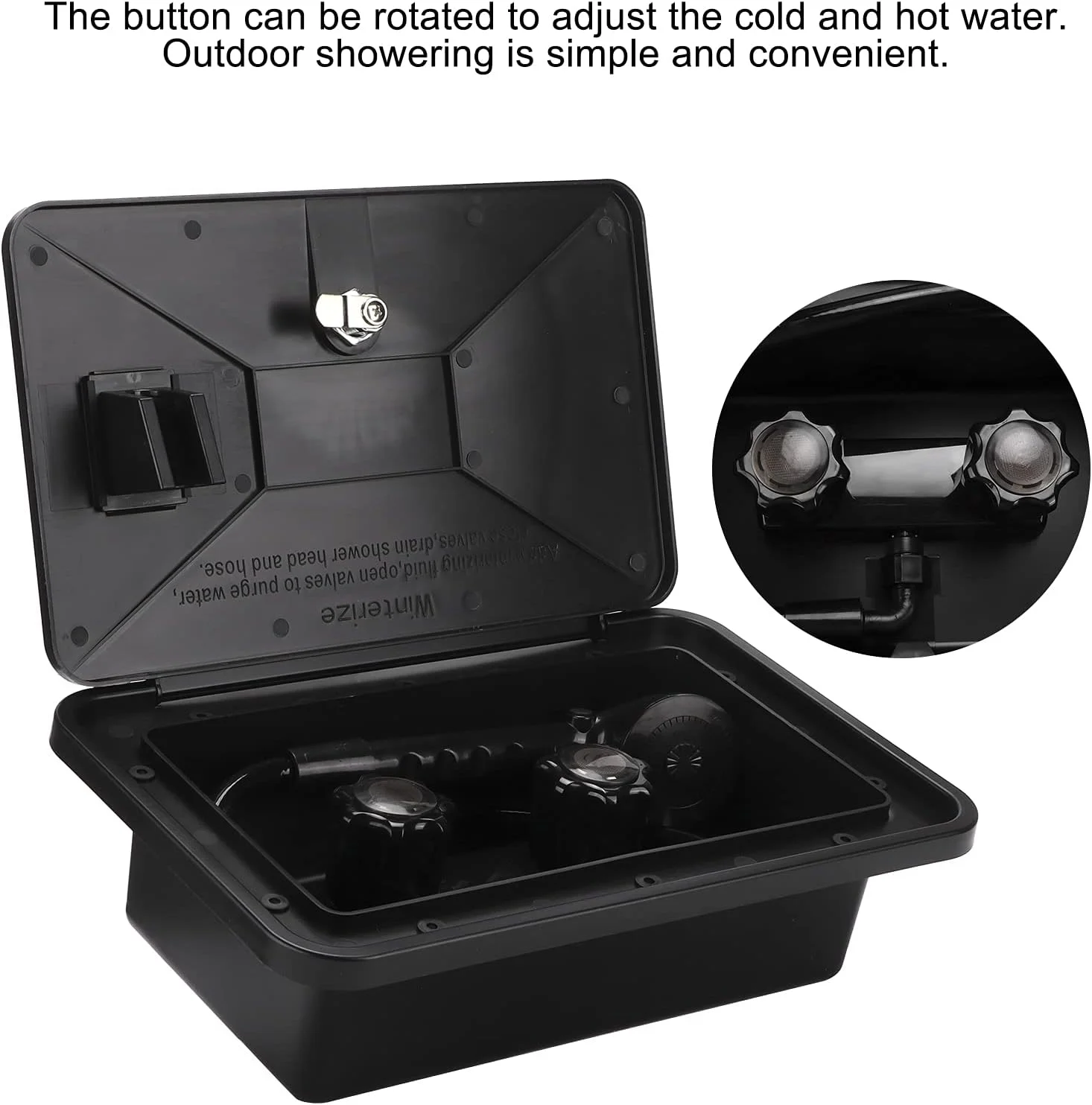 جعبه دوش بیرونی RV مدل GUPE، جعبه اسپری بیرونی RV قابل تنظیم آب گرم و سرد با سر دوش، قفل شلنگ و کلید، لوازم جانبی RV برای موتورخانه، تریلر، قایق، و قایق تفریحی