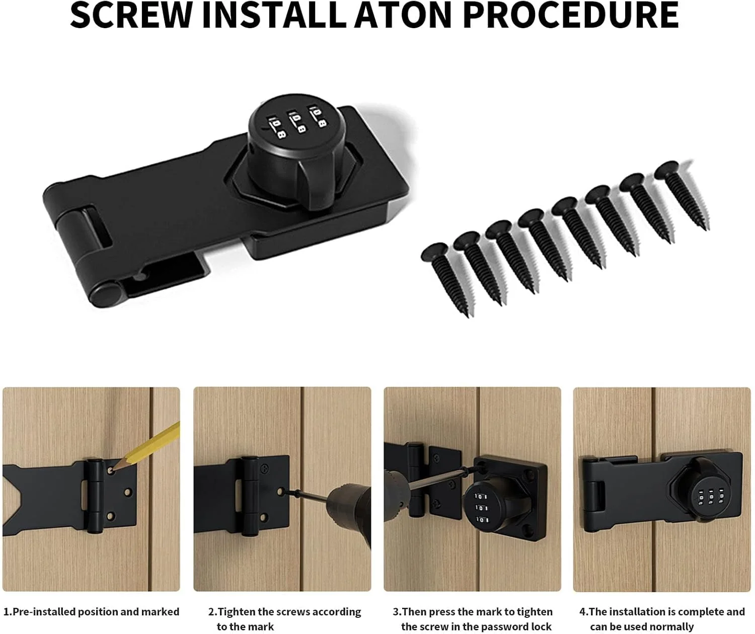 قفل رمزدار خانگی برای درب کابینت، قفل ترکیبی با پیچ برای حفظ حریم خصوصی، صندوق پستی، درب حیوانات خانگی، فایل اداری (مشکی)