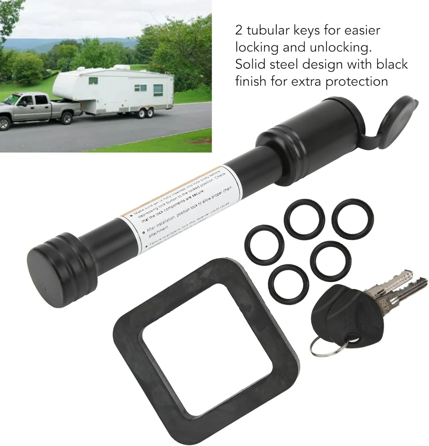 قفل زبانه یدک‌کش gernie، پین قفل گیرنده زبانه 5/8 اینچی، ضد آب و ضد سرقت، با 2 کلید لوله‌ای، برای کامیون، ماشین و قایق