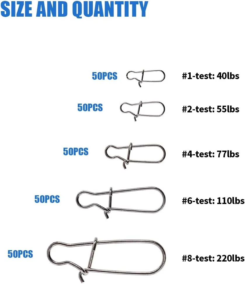 مجموعه اتصالات ماهیگیری Glarks شامل 250 عدد قفل چرخشی استیل ضد زنگ قوی شماره 1#2#4#6#8، حلقه های لغزنده، اتصال دهنده قلاب طعمه ماهیگیری، لوازم جانبی دنده ماهیگیری آب شیرین و آب شور - تست: 40LB-220LB