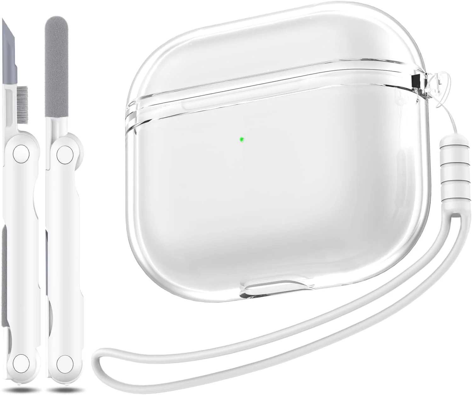 کاور محافظ ایرپاد نسل 3 MHYALUDO، کاور شفاف TPU نرم، ضد ضربه با استاندارد نظامی به همراه قلم تمیز کننده برای کیس شارژ ایرپاد 3 اپل (2021)، سفید شفاف