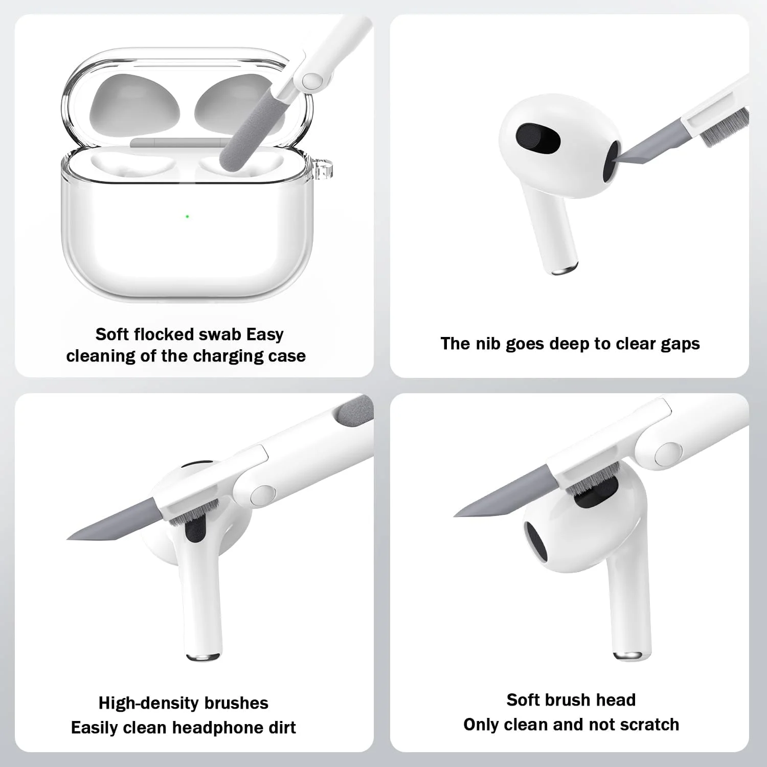 کاور محافظ ایرپاد نسل 3 MHYALUDO، کاور شفاف TPU نرم، ضد ضربه با استاندارد نظامی به همراه قلم تمیز کننده برای کیس شارژ ایرپاد 3 اپل (2021)، سفید شفاف