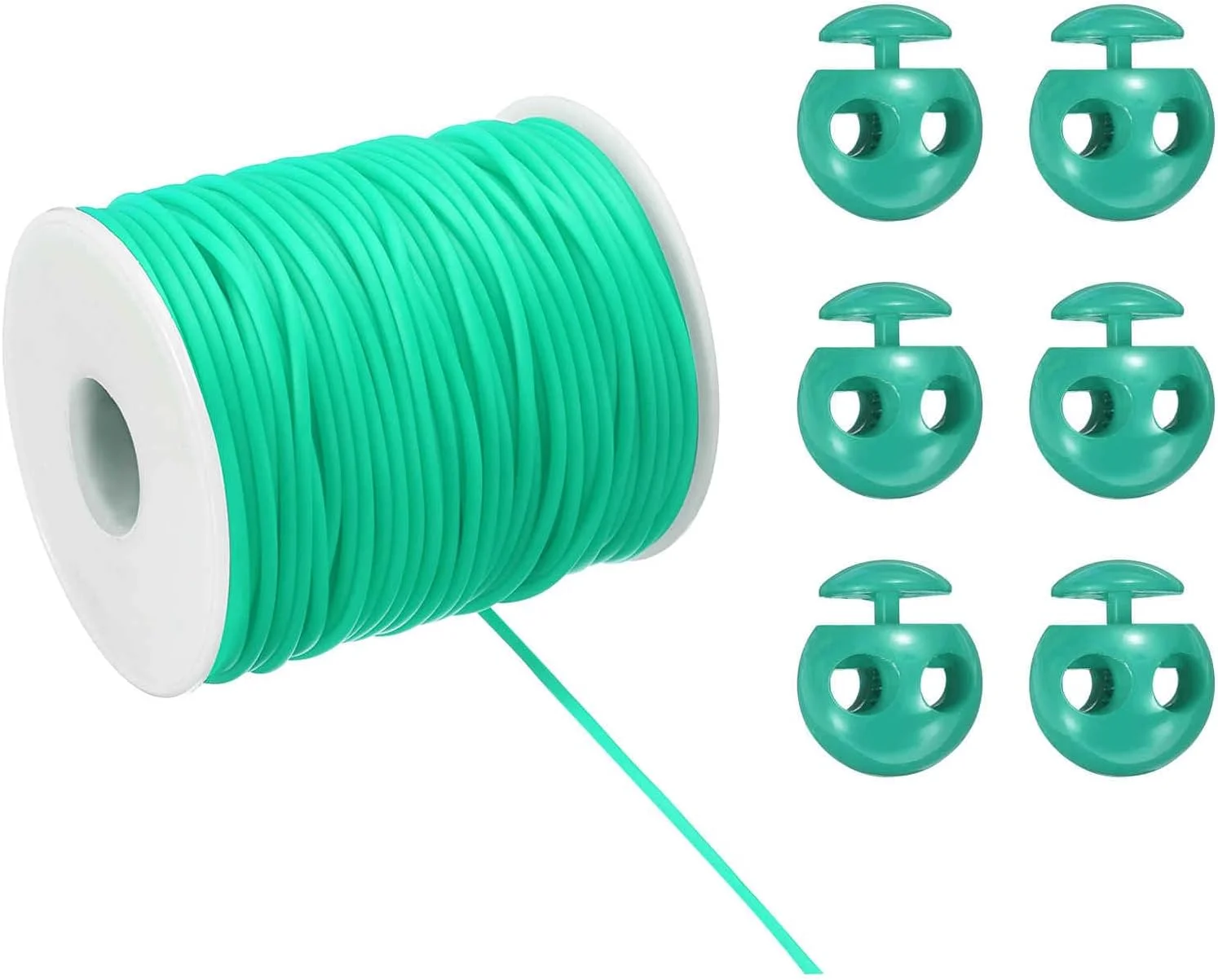 کیت طناب لاستیکی مصنوعی HARFINGTON، 50 متر بند طناب با 6 عدد قفل طناب پلاستیکی برای بند کشی، بند کفش الاستیک، خیاطی DIY، سبز دریاچه ای