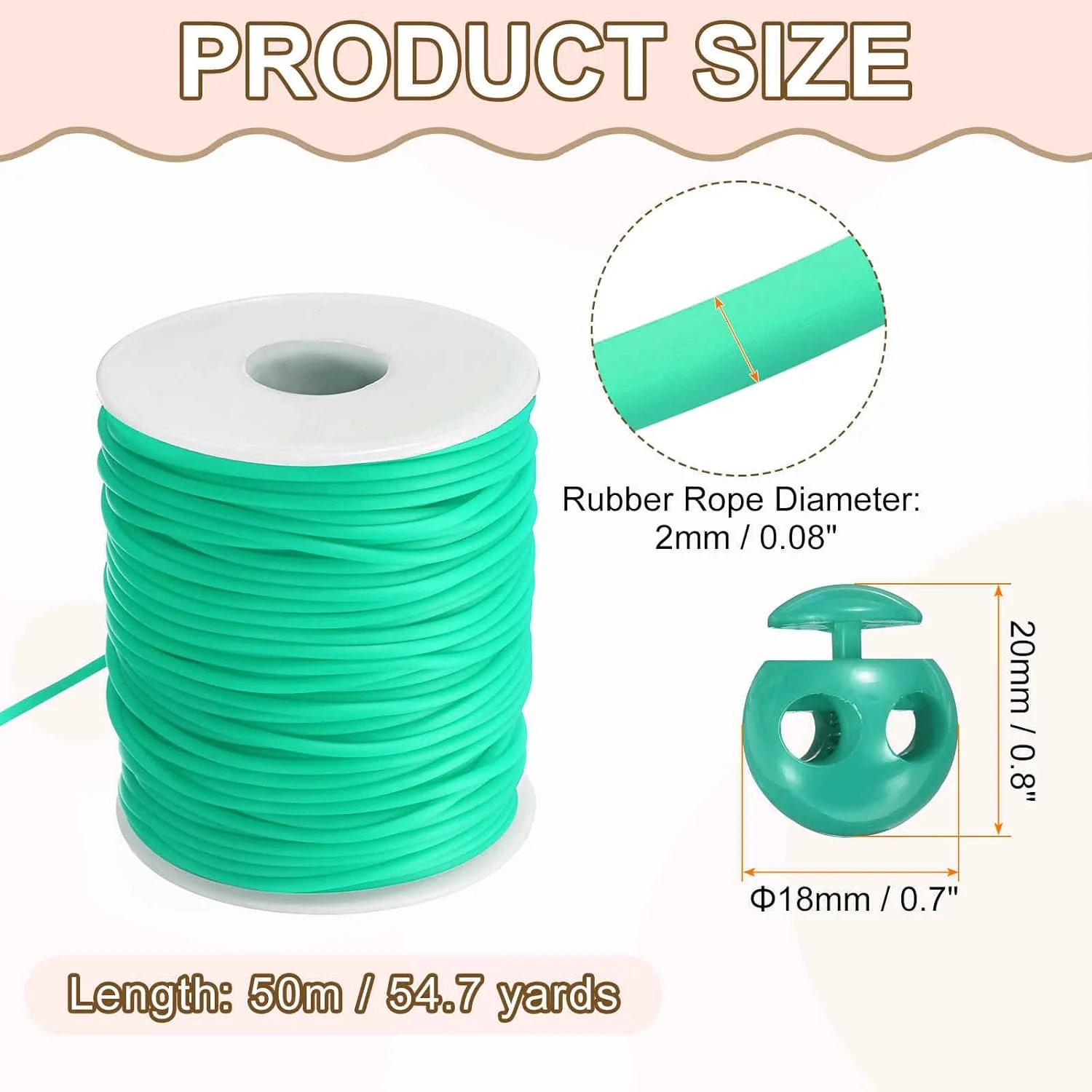 کیت طناب لاستیکی مصنوعی HARFINGTON، 50 متر بند طناب با 6 عدد قفل طناب پلاستیکی برای بند کشی، بند کفش الاستیک، خیاطی DIY، سبز دریاچه ای