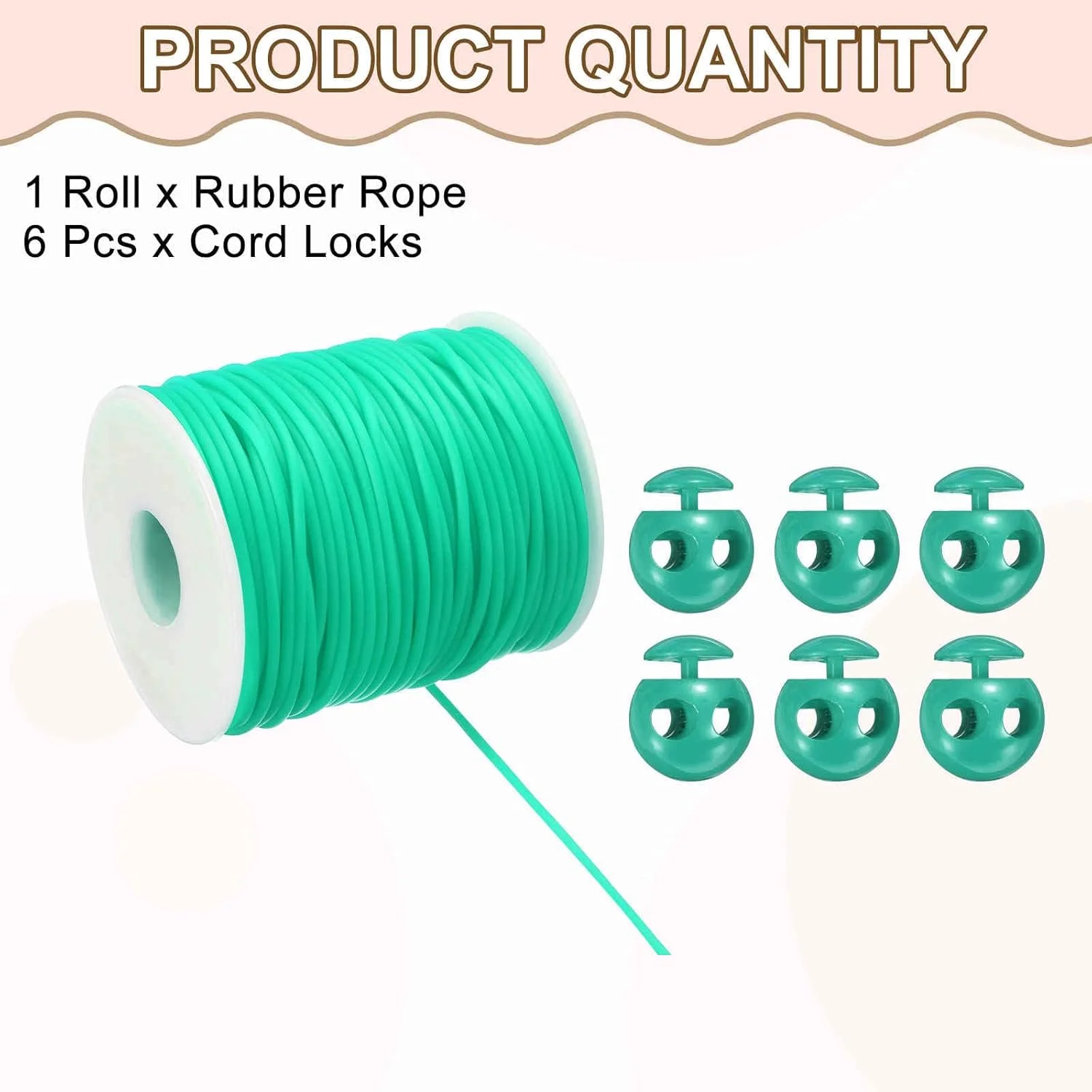 کیت طناب لاستیکی مصنوعی HARFINGTON، 50 متر بند طناب با 6 عدد قفل طناب پلاستیکی برای بند کشی، بند کفش الاستیک، خیاطی DIY، سبز دریاچه ای
